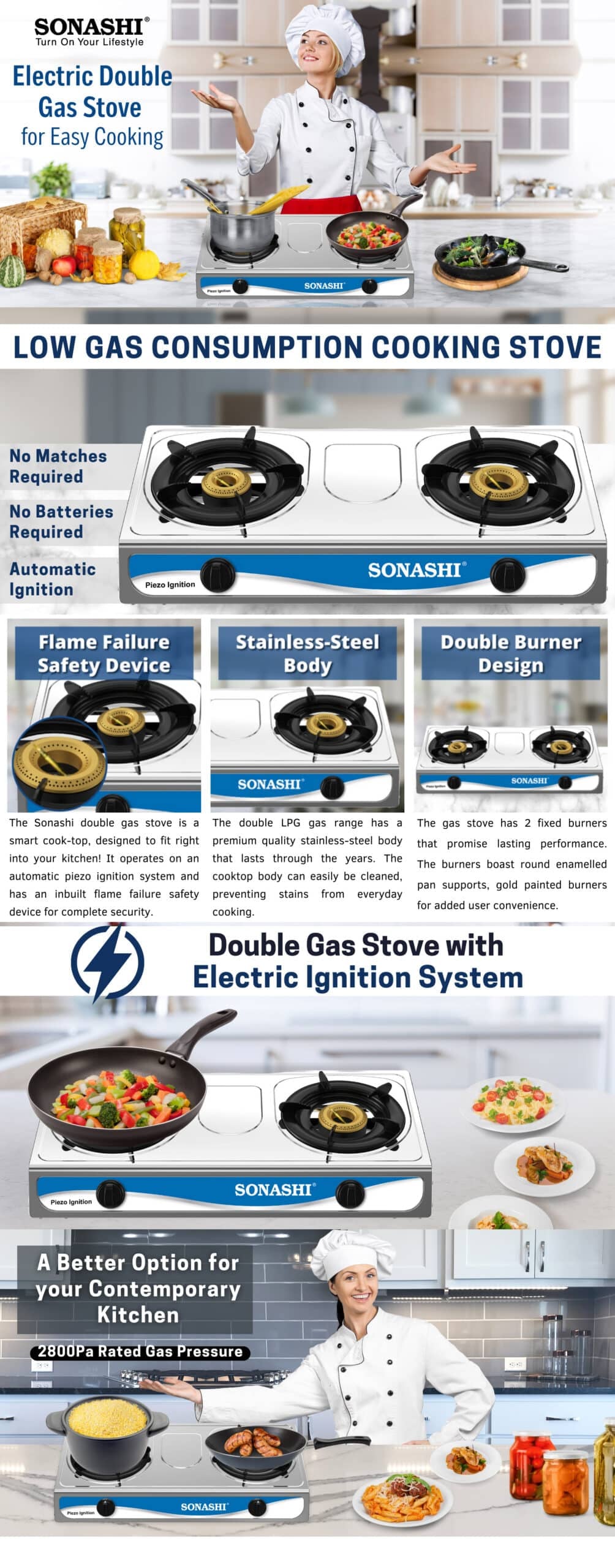 Sonashi Double Gas Stove SGB-203SFFD brochure