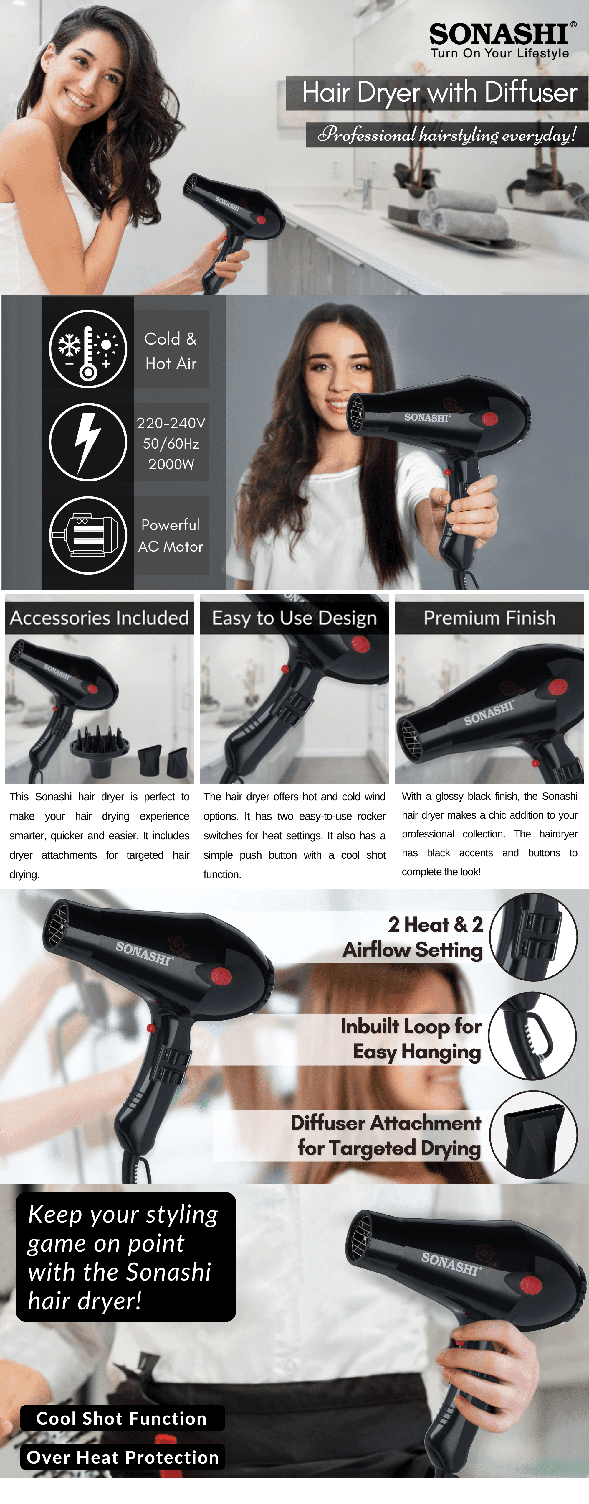 Sonashi Hair Dryer with Diffuser SHD-3013 brochure