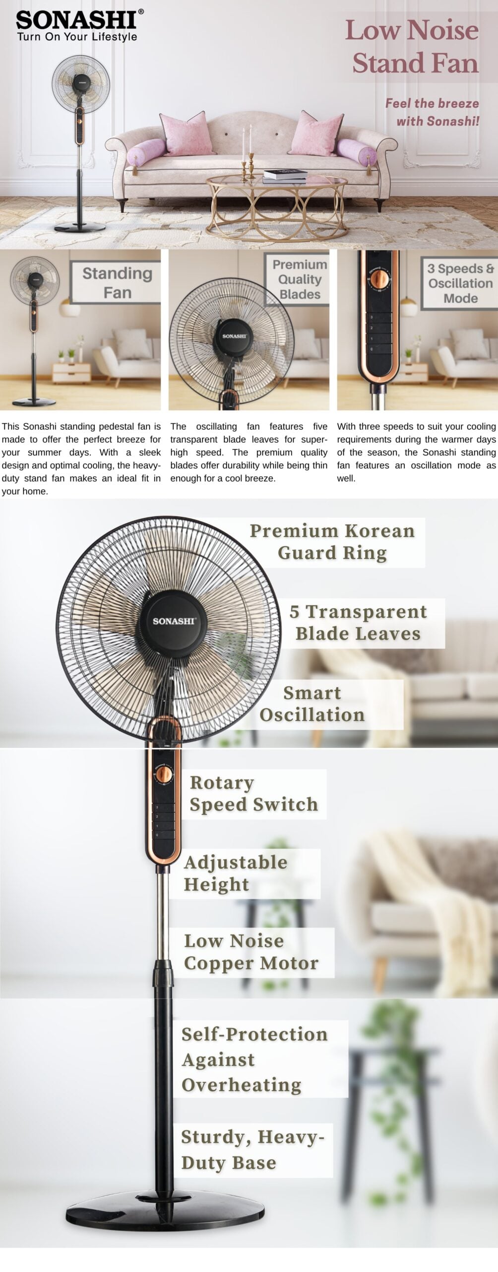 Sonashi 16-Inch Stand Fan SF-8025S brochure