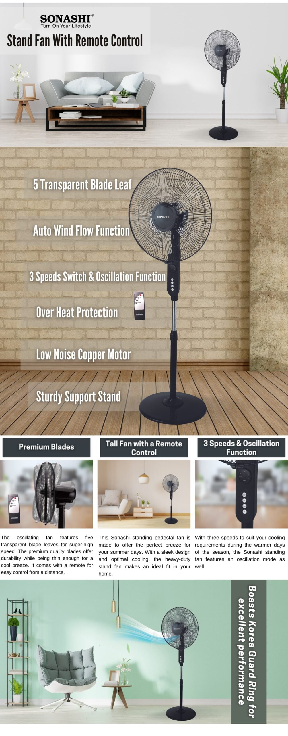 Sonashi 16-Inch Stand Fan With Remote Control SF-8027SR brochure