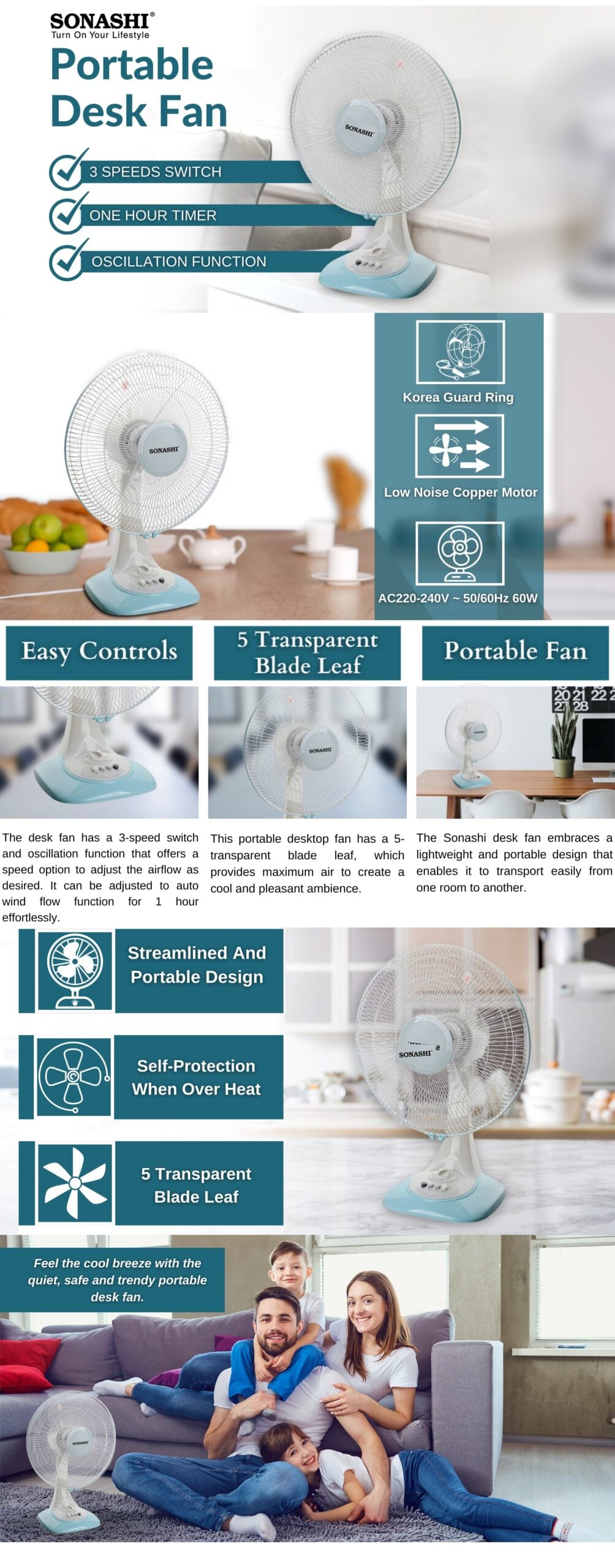 Sonashi 16-Inch Desk Fan SF-8028D brochure
