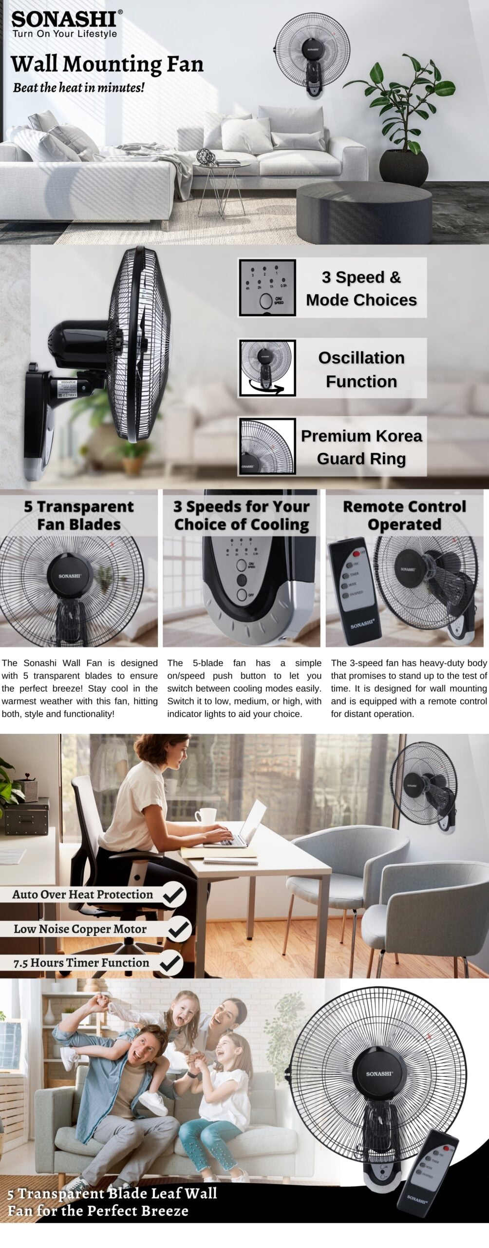 Sonashi 16-Inch Wall Fan With Remote Control SF-8007WR brochure