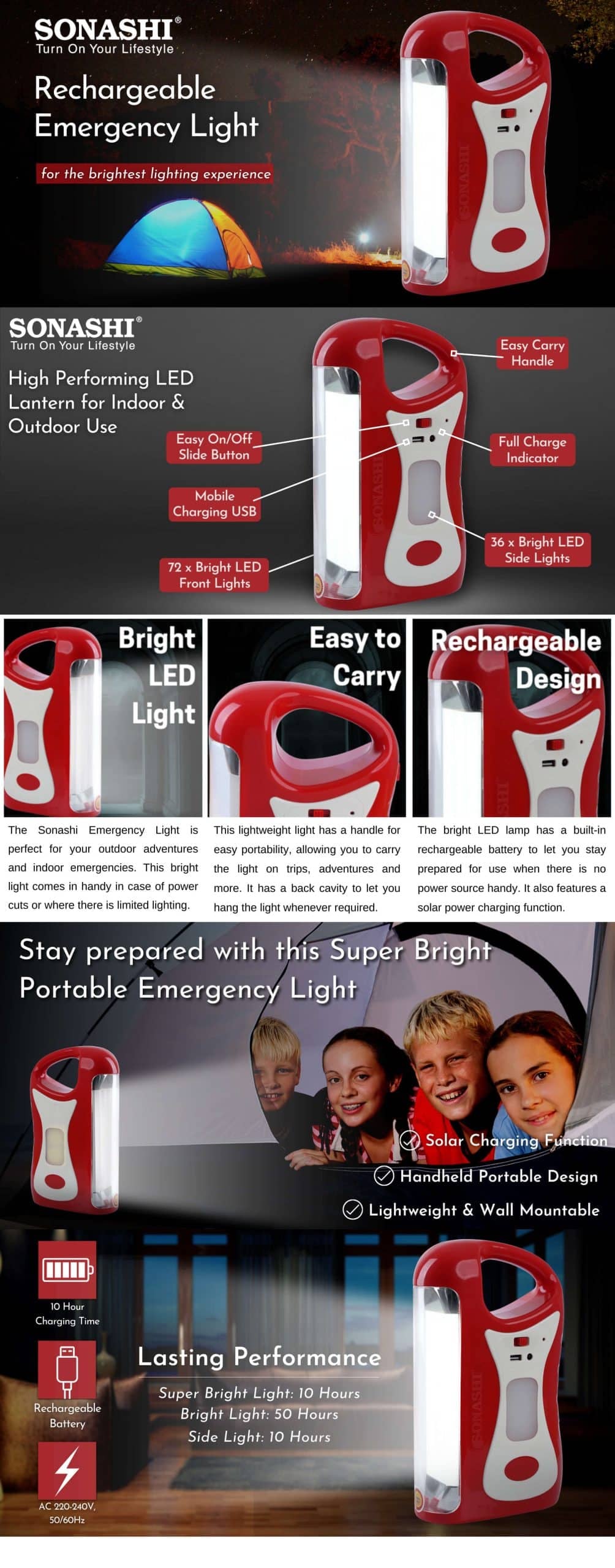 Sonashi Rechargeable Emergency Lantern SEL-721 Red brochure