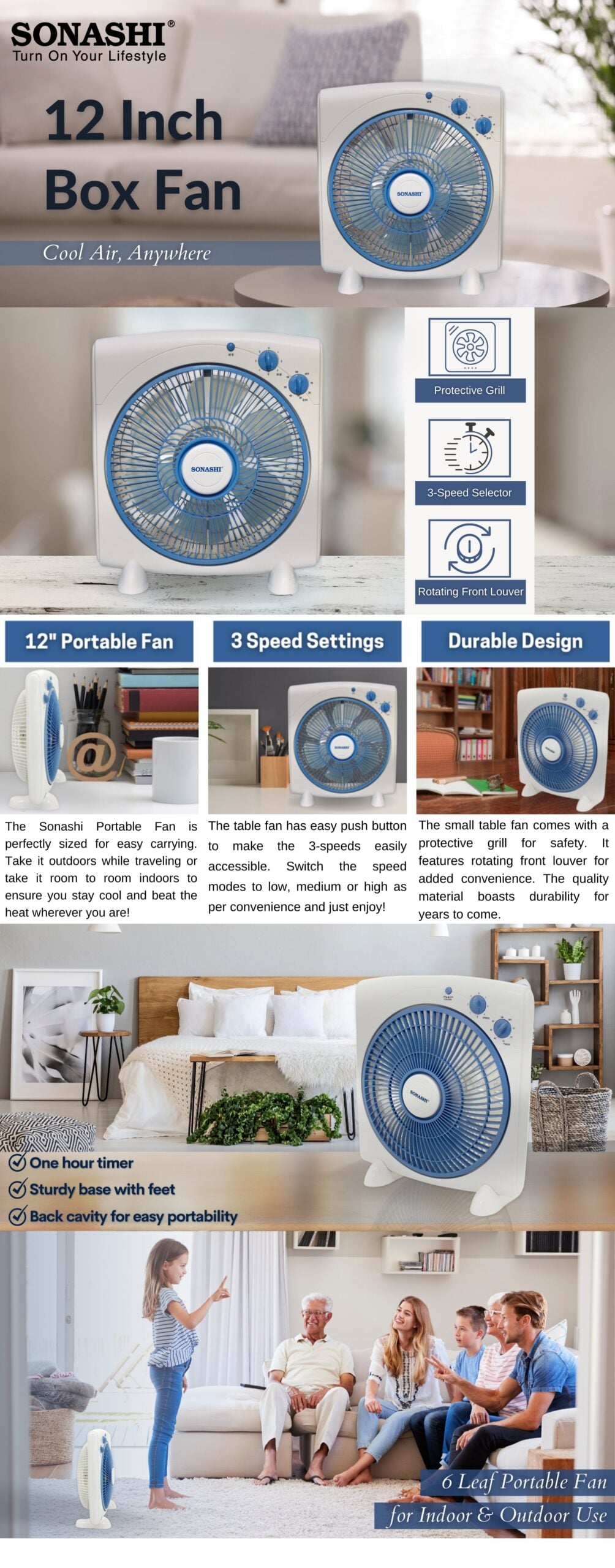 Sonashi 12-Inch Box Fan SBF-7031 brochure