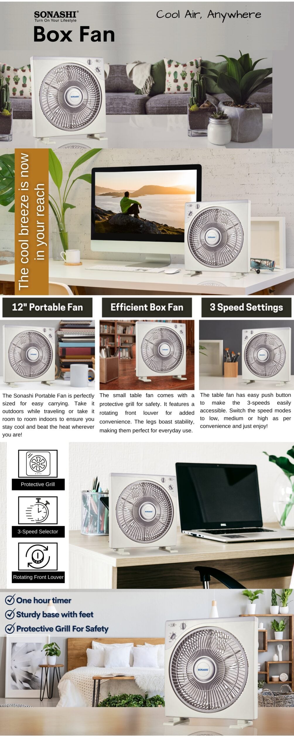 Sonashi 12-Inch Box Fan SBF-7032 brochure