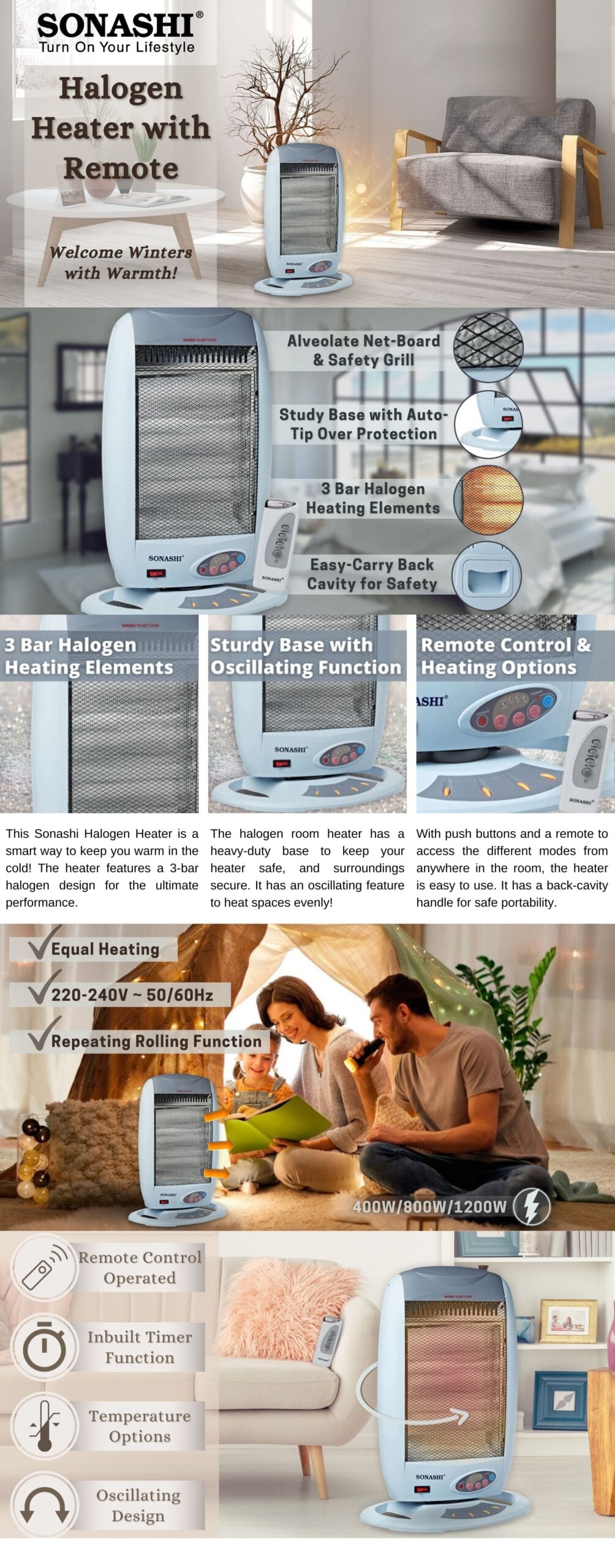 Sonashi Halogen Heater with Remote SHH-1000R brochure
