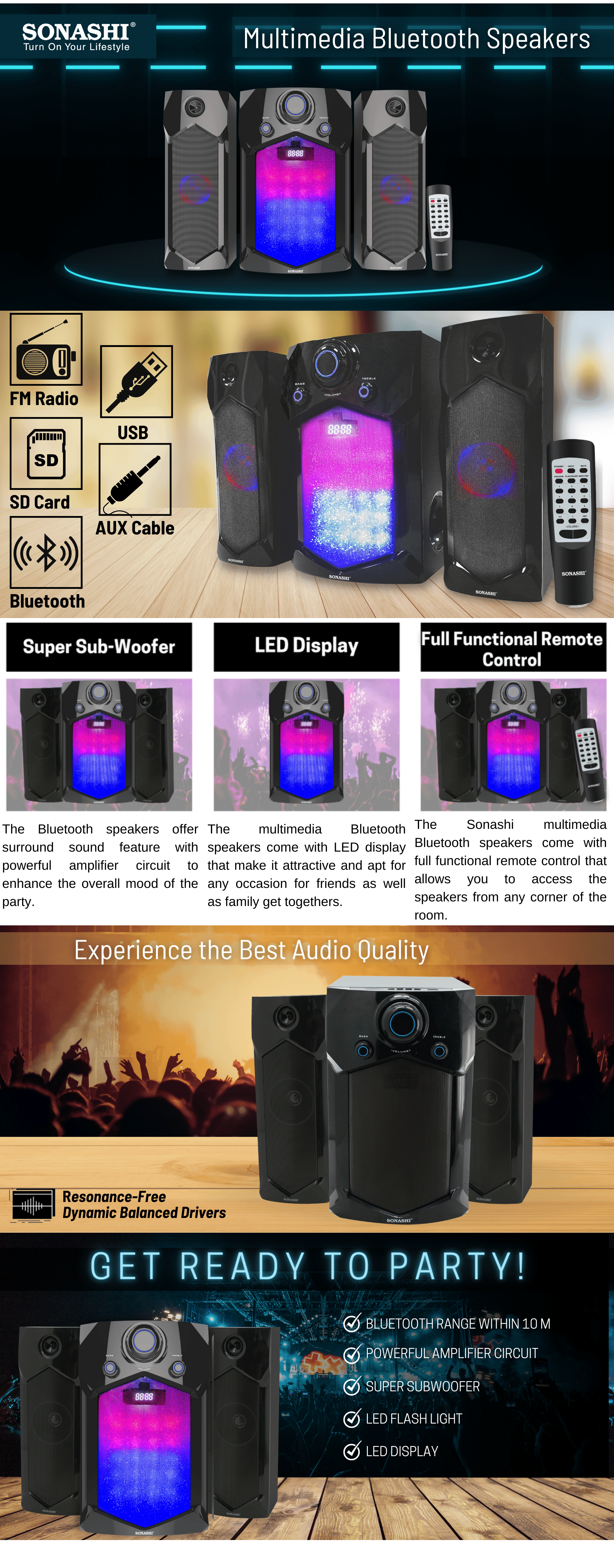 Sonashi 2.1 Channel Multimedia Bluetooth Speakers SHS-2107USRB brochure