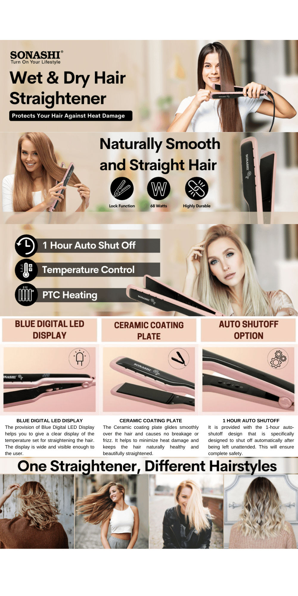 Sonashi Wet & Dry Hair Straightener SHS-2059 brochure