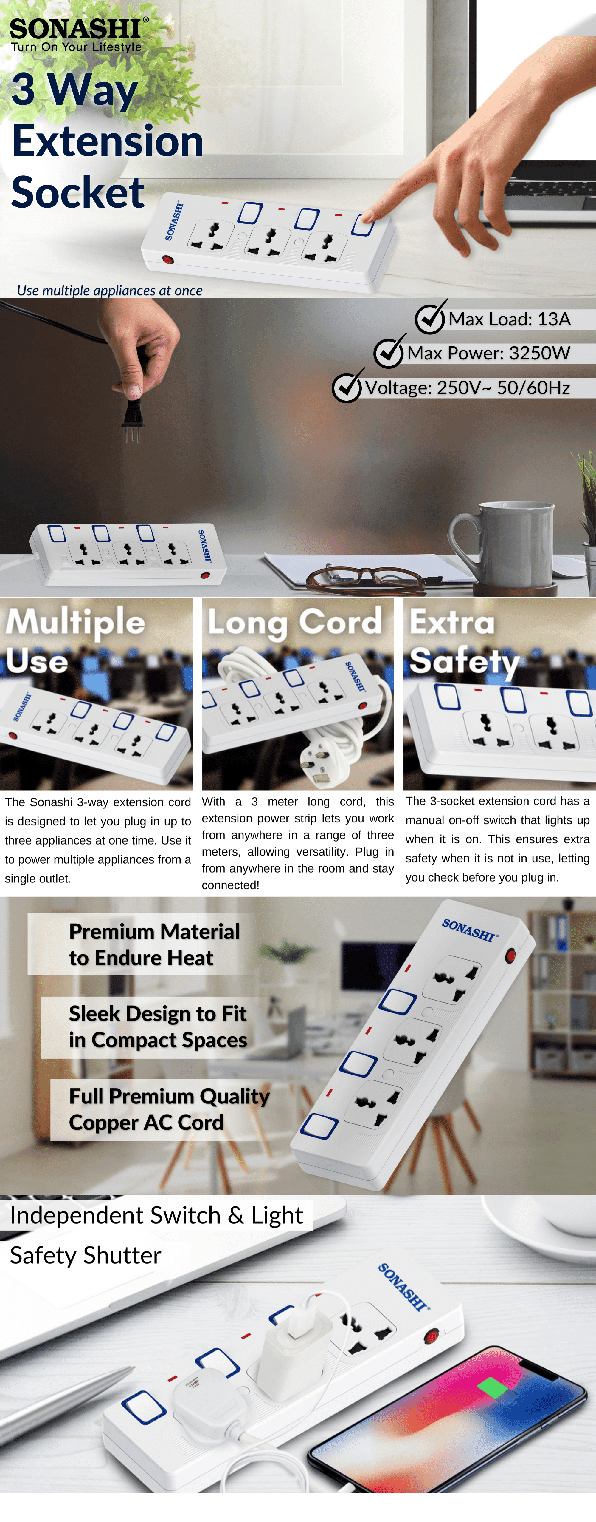 Sonashi 3 Way Extension Socket SES-803 brochure