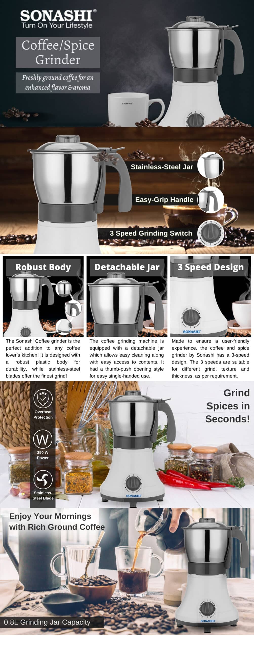 Sonashi Coffee/Spice Grinder SCG-4006 brochure