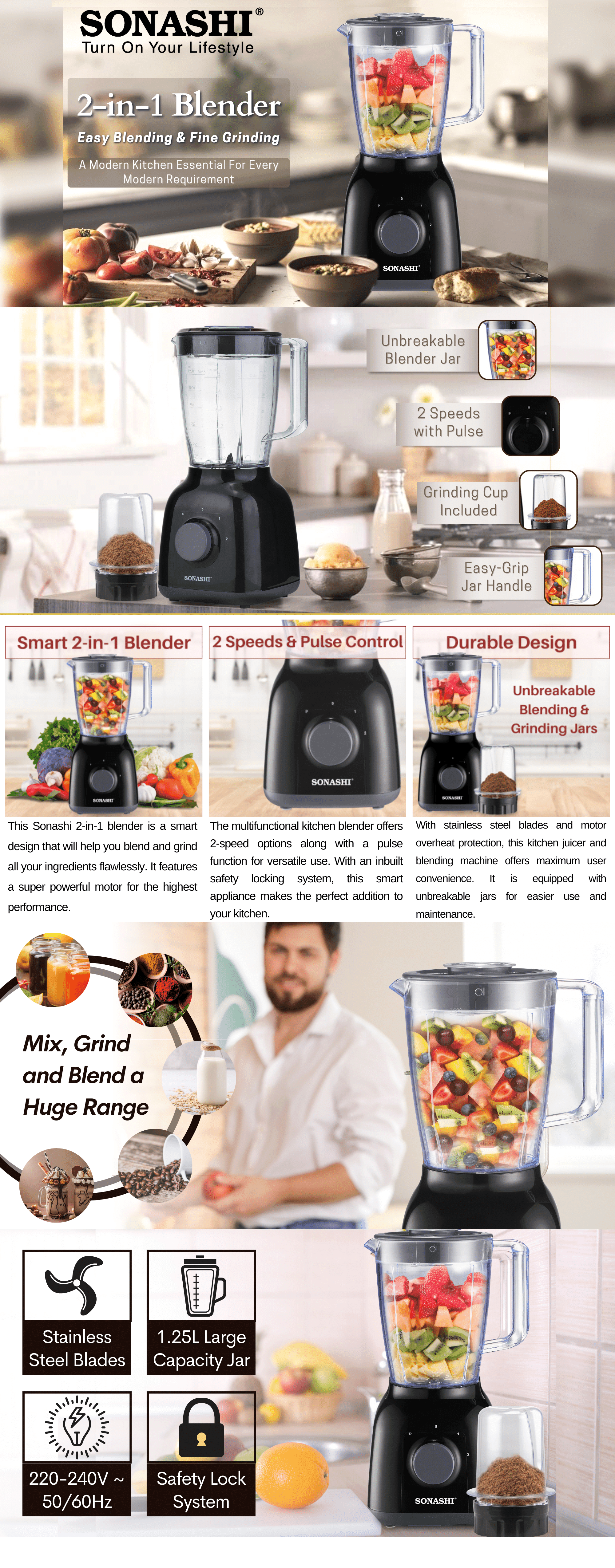 Sonashi 2 IN 1 Blender SB-144N - Black brochure