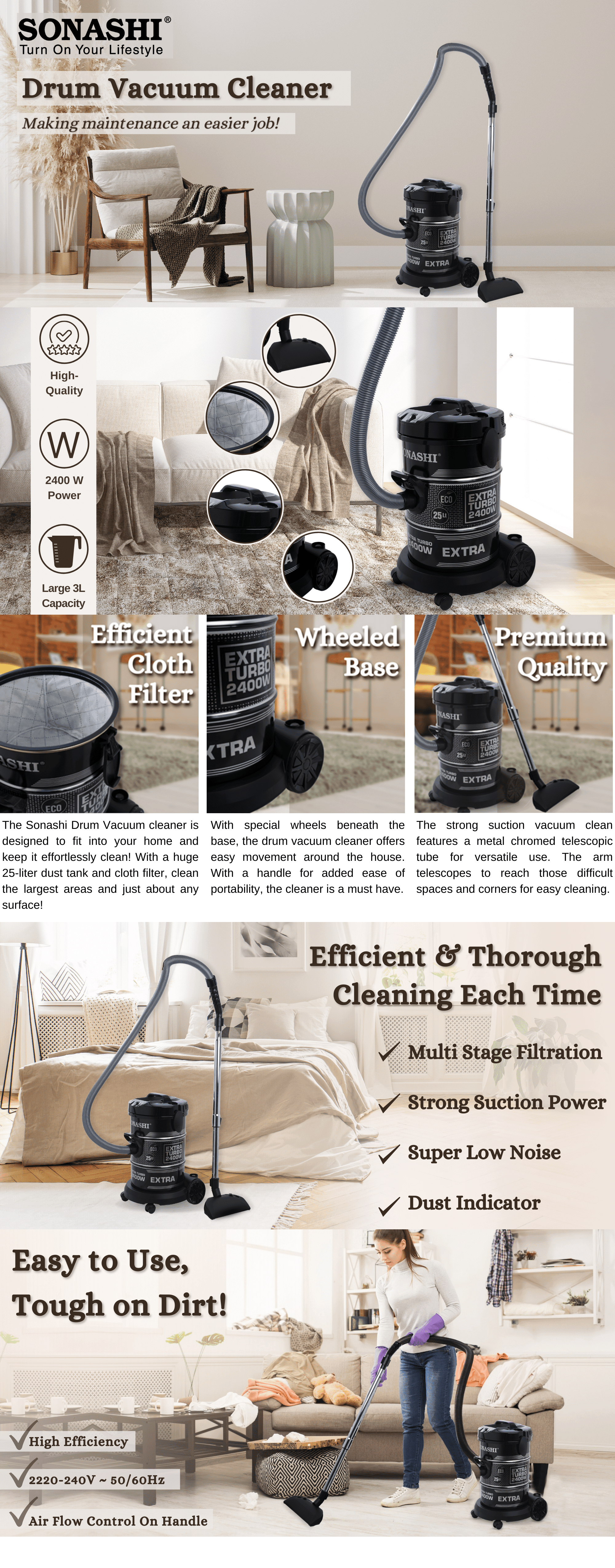 Sonashi 25 Liter Drum Vacuum Cleaner SVC-9029D brochure