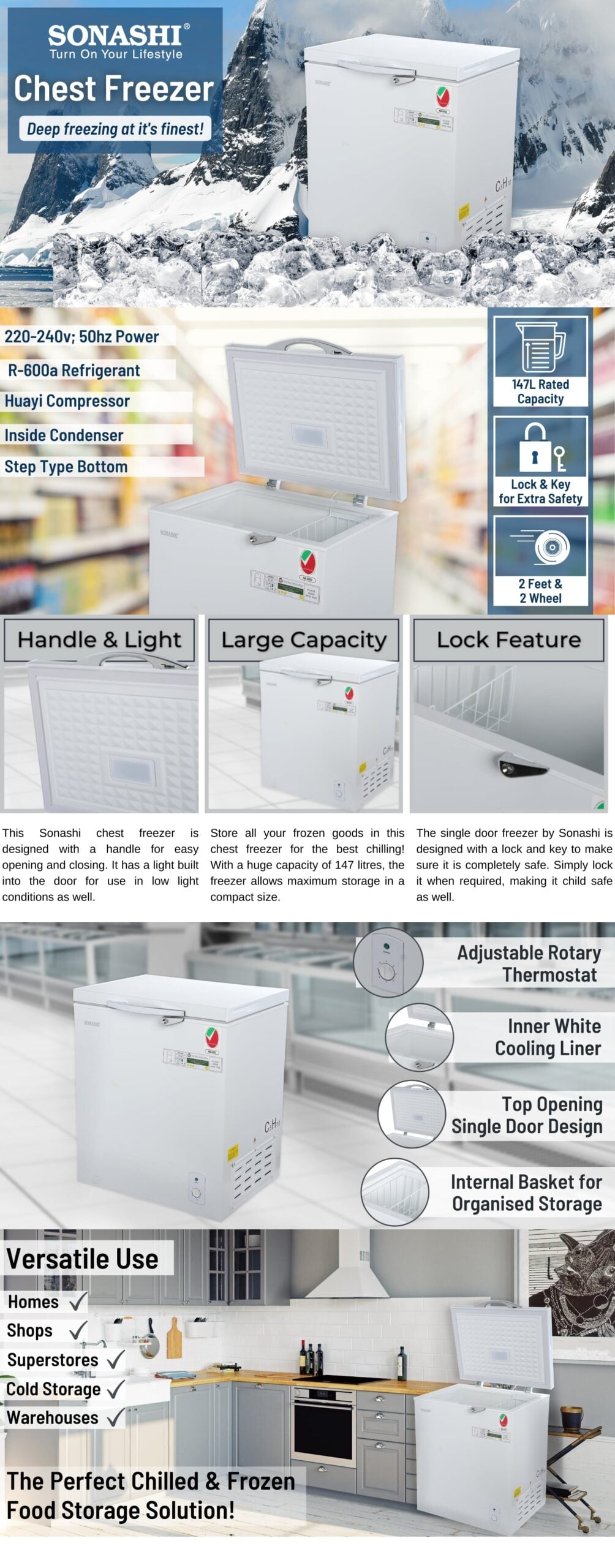 Sonashi 147 Liter Chest Freezer with White Exterior SCF-202 brochure
