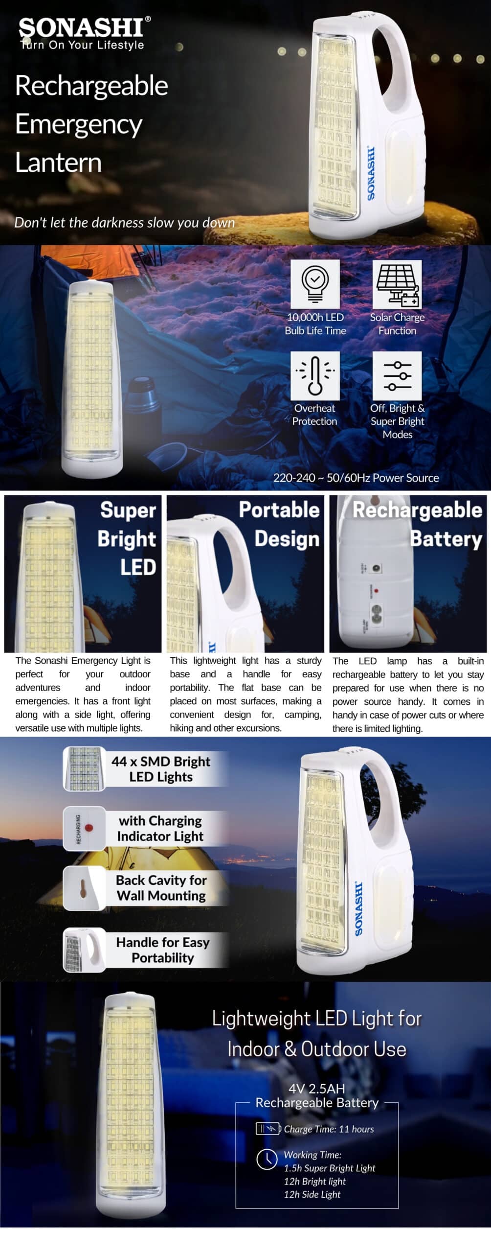 Sonashi Rechargeable LED Lantern SEL-720N White brochure
