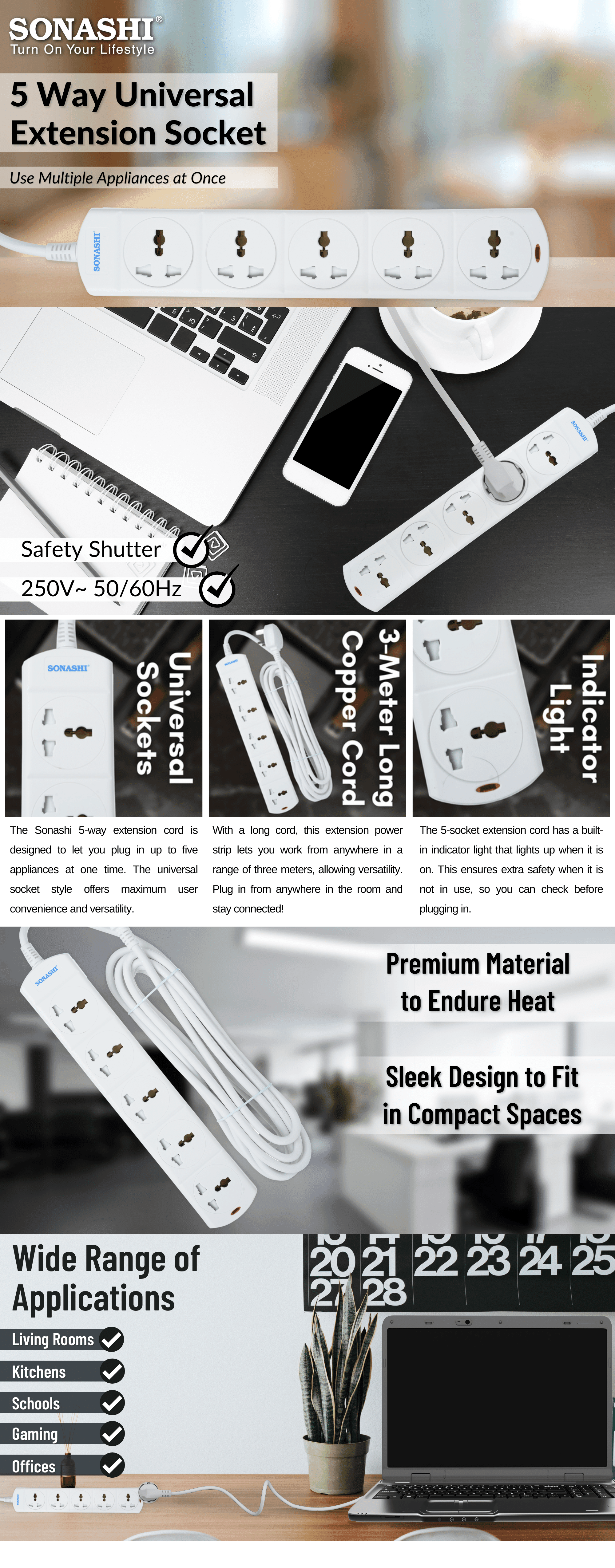 Sonashi 5 Way Extension Socket SES-905 brochure