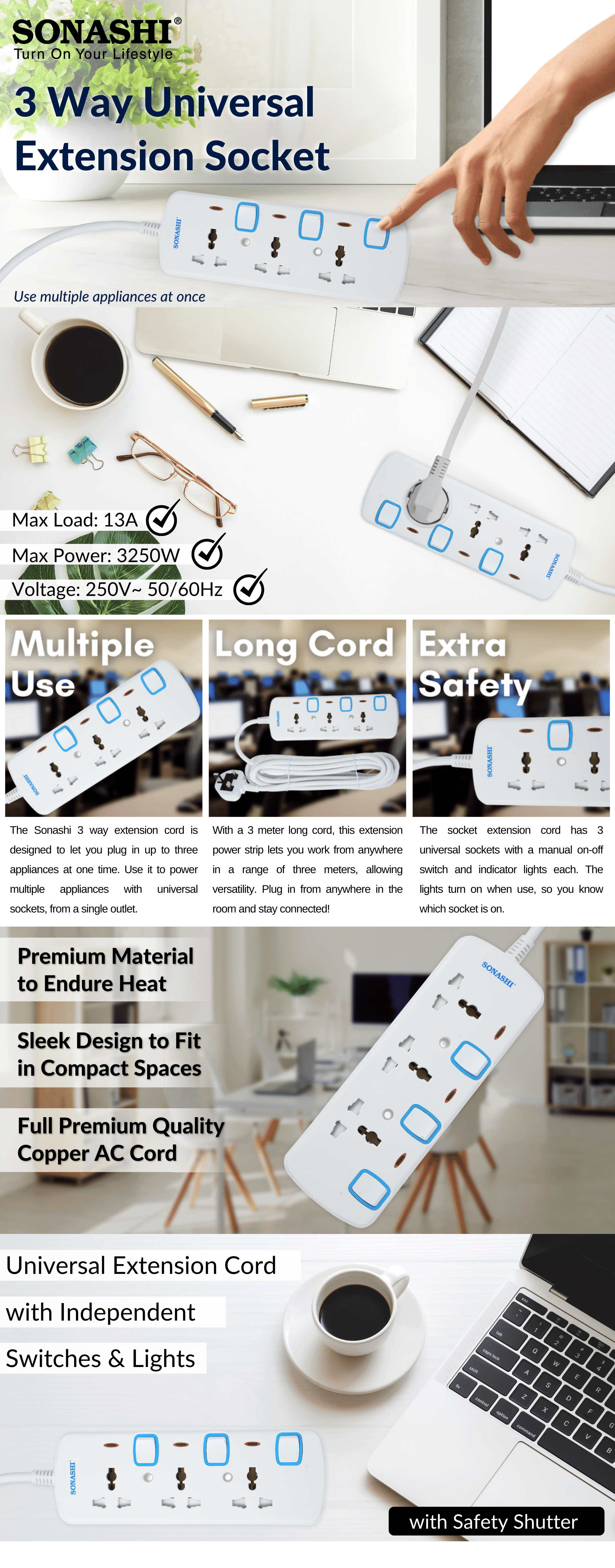 Sonashi 3 Way Extension Socket SES-1003 brochure