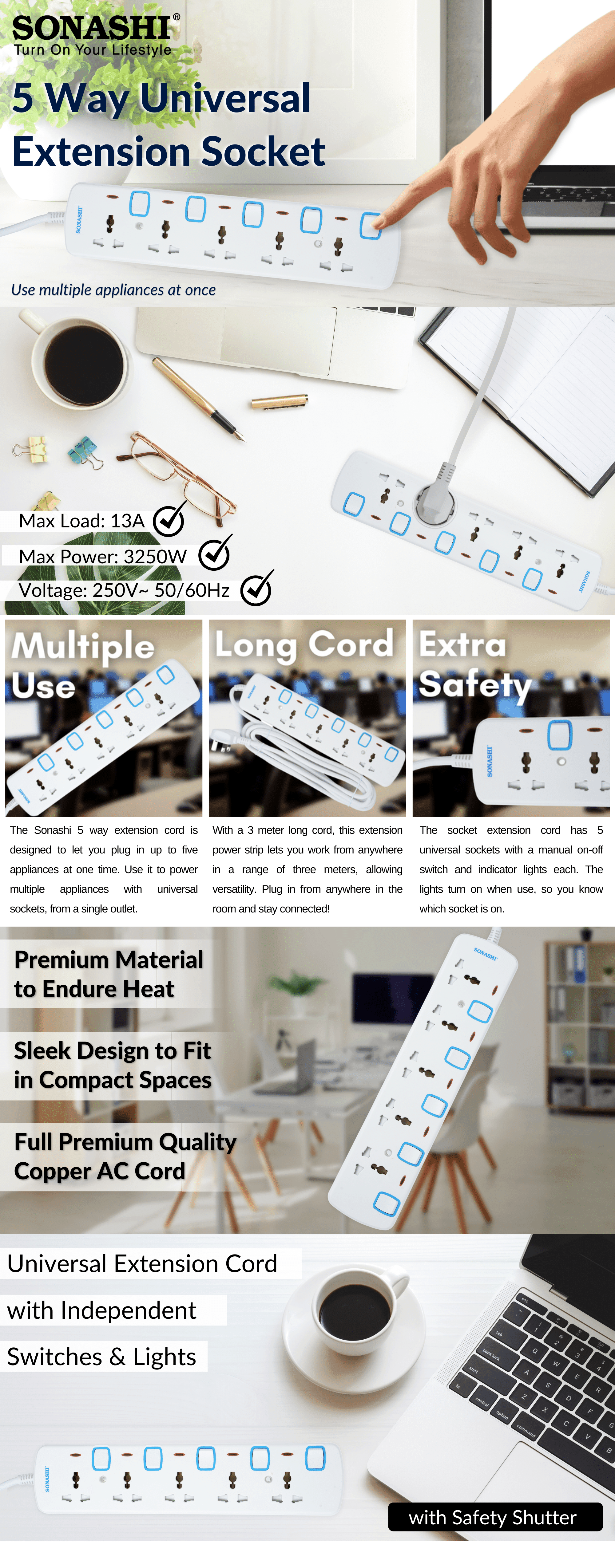 Sonashi 5 Way Extension Socket SES-1005 brochure