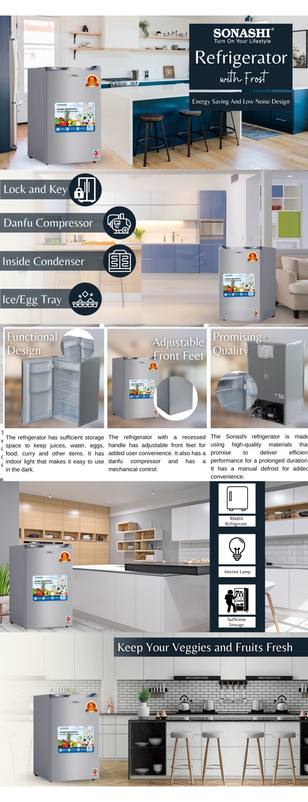 Sonashi Single Door Refrigerator with Freezer 90L Capacity SFD-100N1 brochure