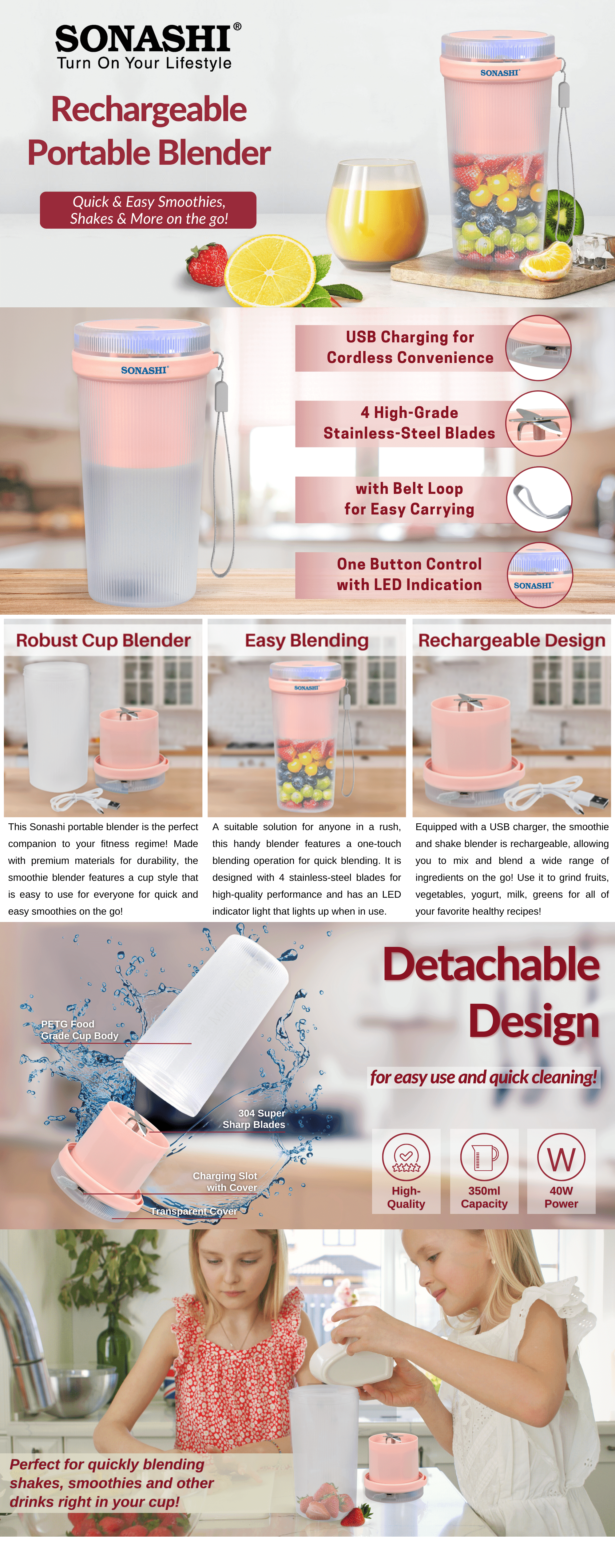 Sonashi Rechargeable Portable Blender SPB-194 brochure