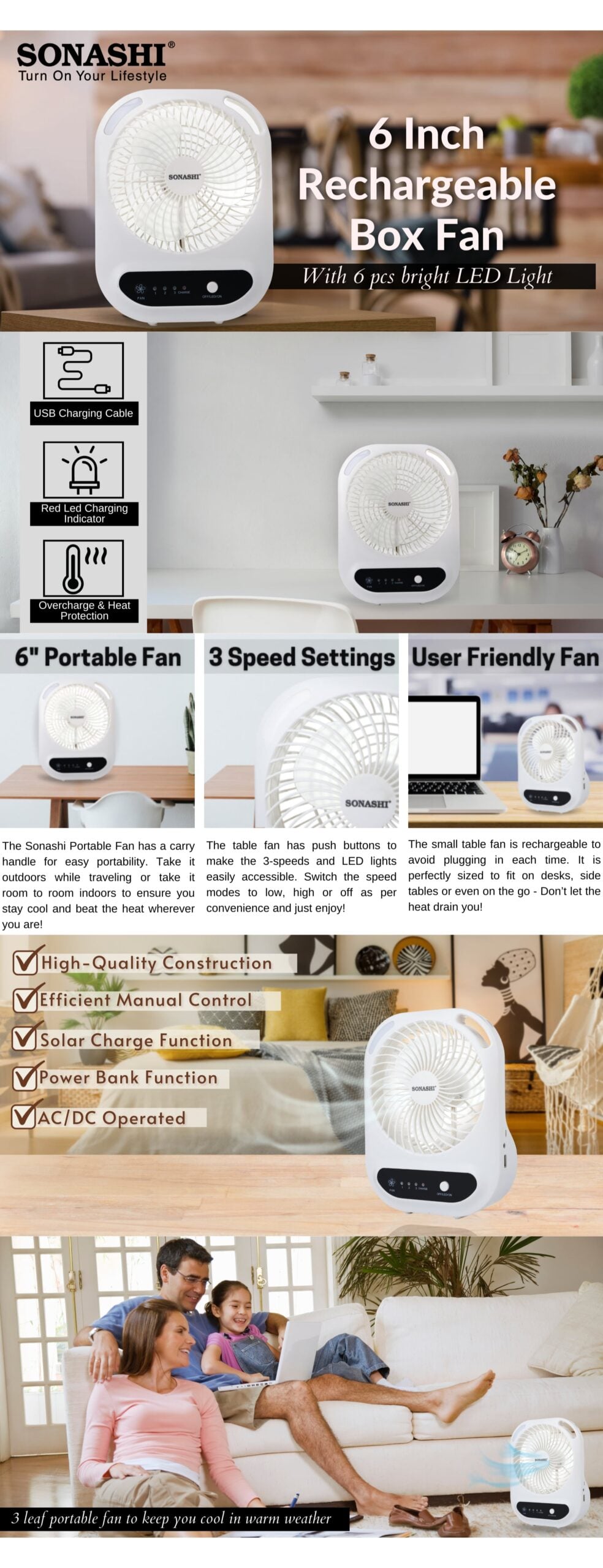 Sonashi 7-Inch Rechargeable Mini Fan SRF-607N brochure