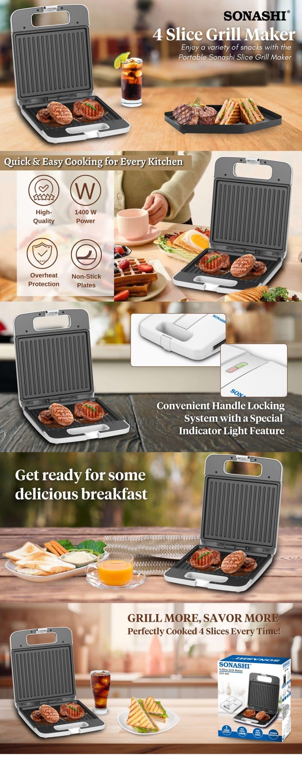 Sonashi 4 Slice Grill Maker SGT-842N brochure