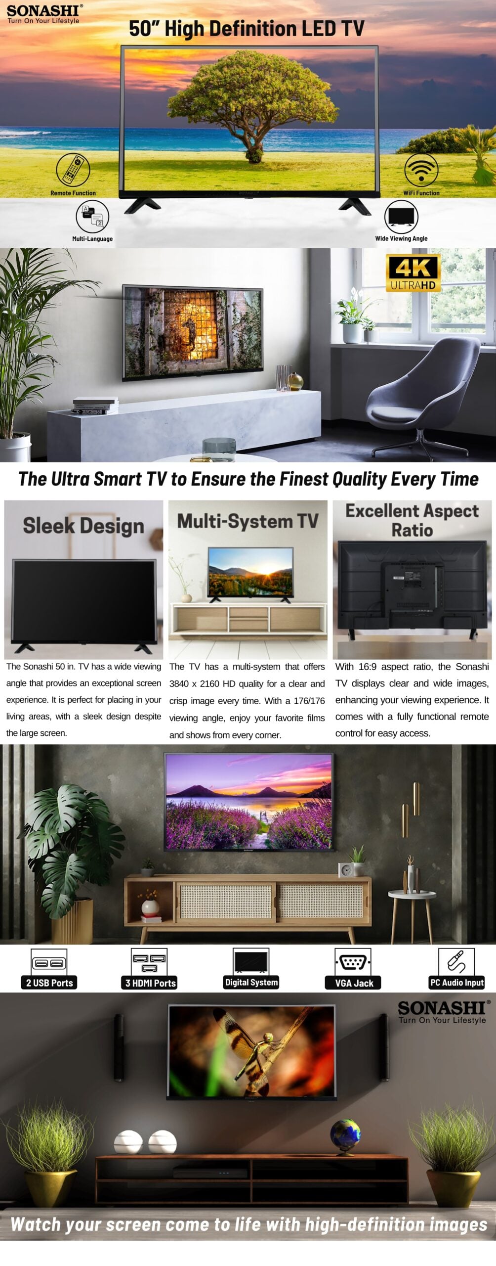 Sonashi 50-Inch High Definition LED TV with Smart Functions SLED-5008UHD brochure