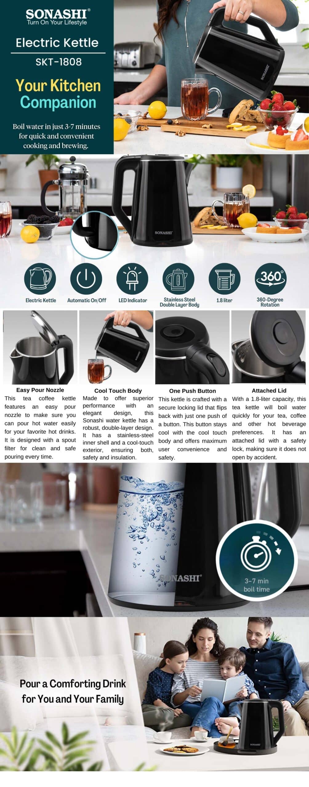 Sonashi 1.8 Litres Cordless Kettle SKT-1808N brochure