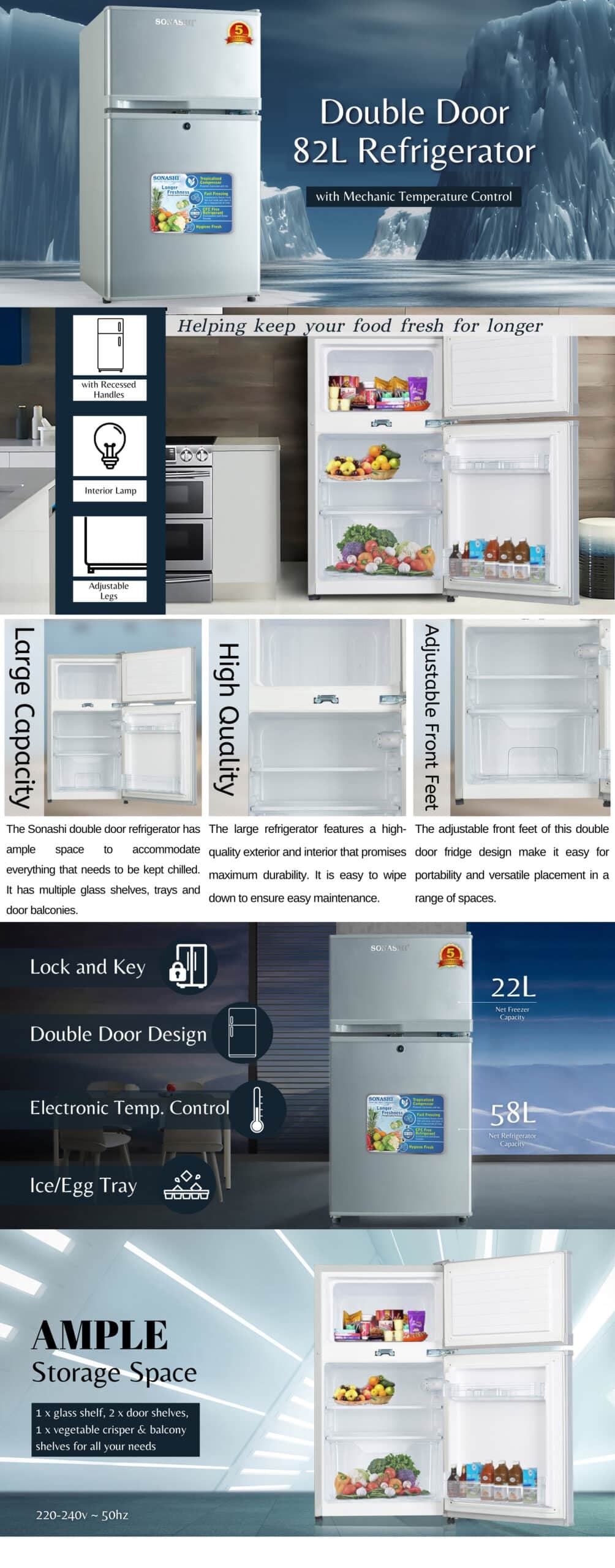 Sonashi Double Door 82L Refrigerator SFD-105 brochure