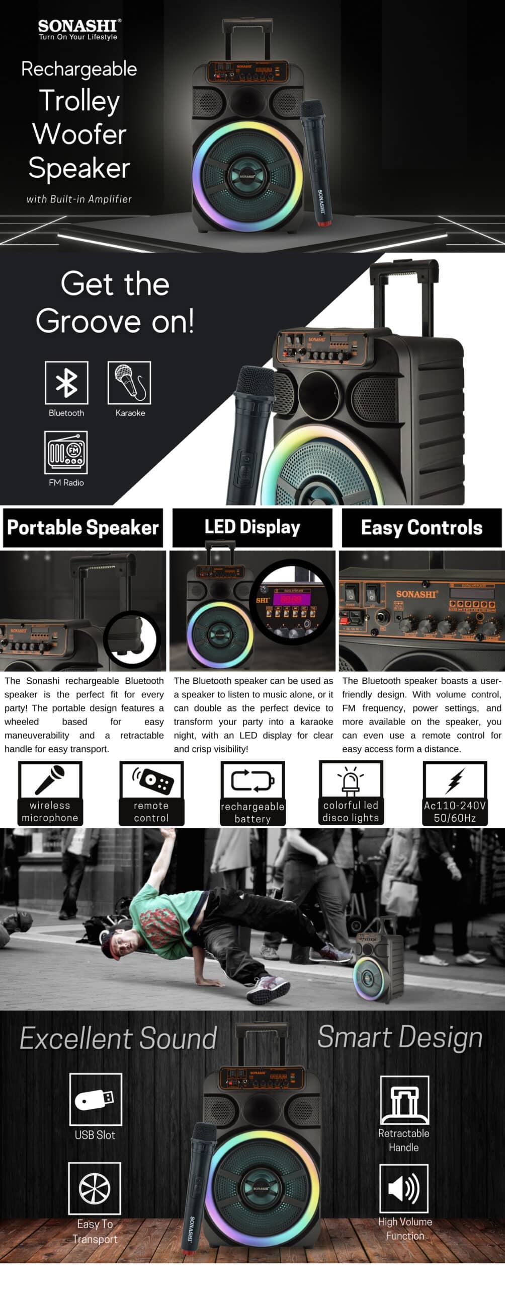Sonashi 12" Rechargeable Trolley Woofer Speaker SPS-8012RT brochure