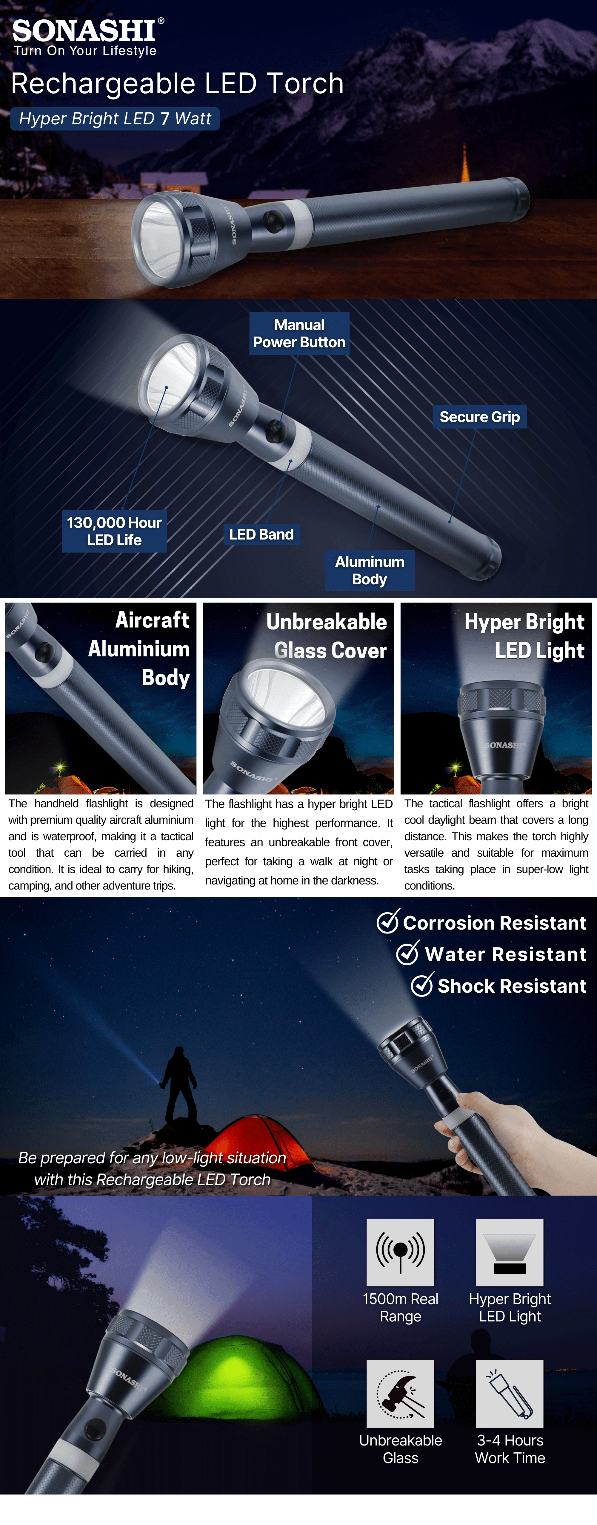 Sonashi Rechargeable Led Torch SLT-382N brochure