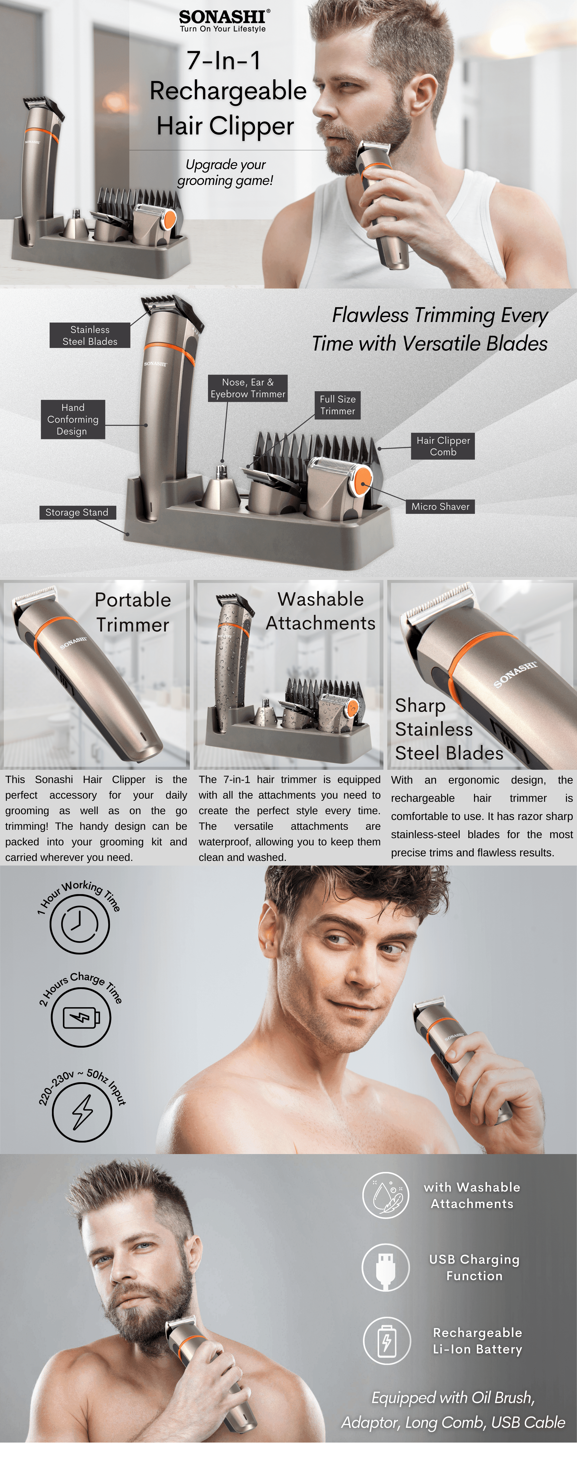Sonashi 7 in1 Rechargeable Hair Clipper SHC-1014U brochure