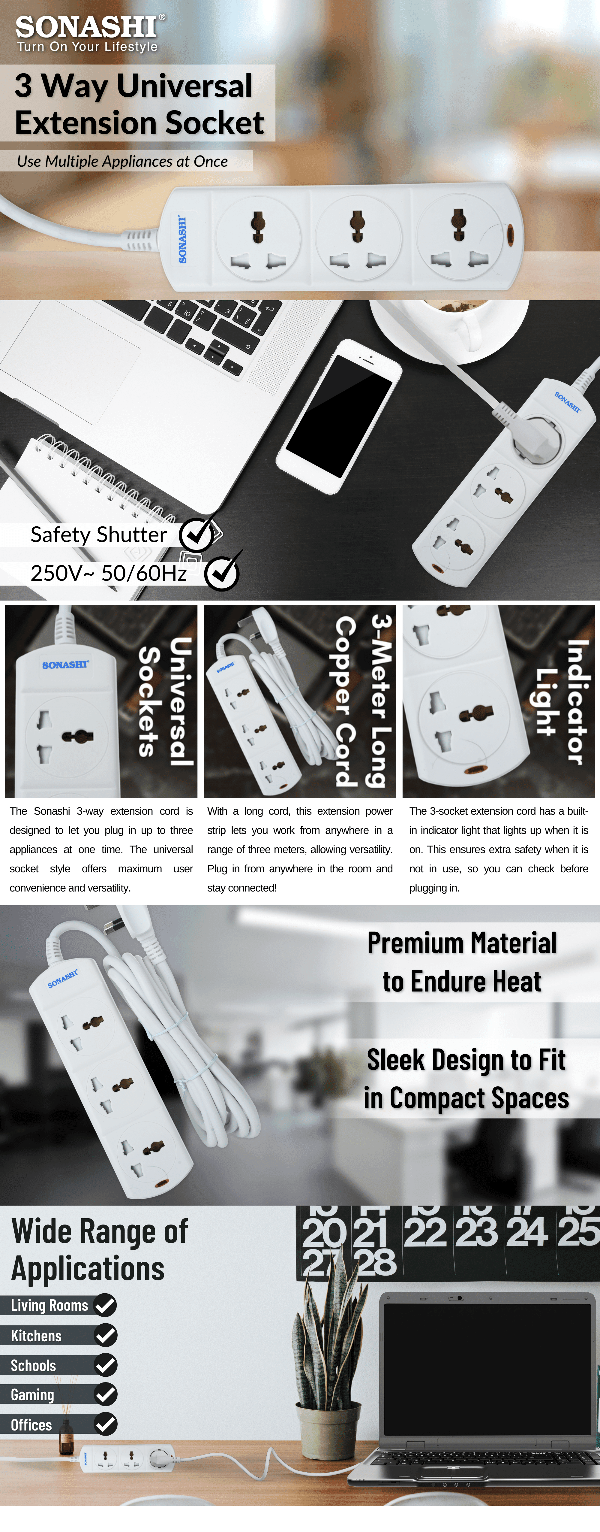Sonashi 3Way Universal Extension Socket SES-903 brochure