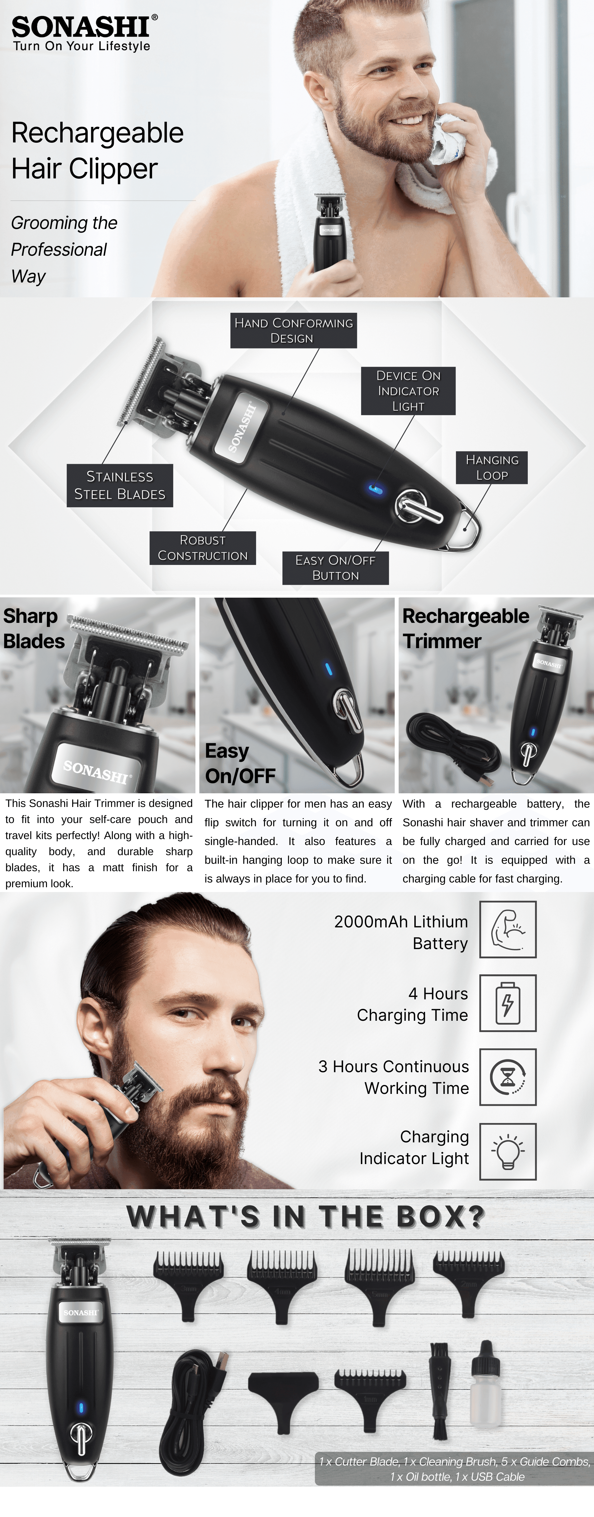 Sonashi Cordless Rechargeable Hair Clipper SHC-1054 brochure