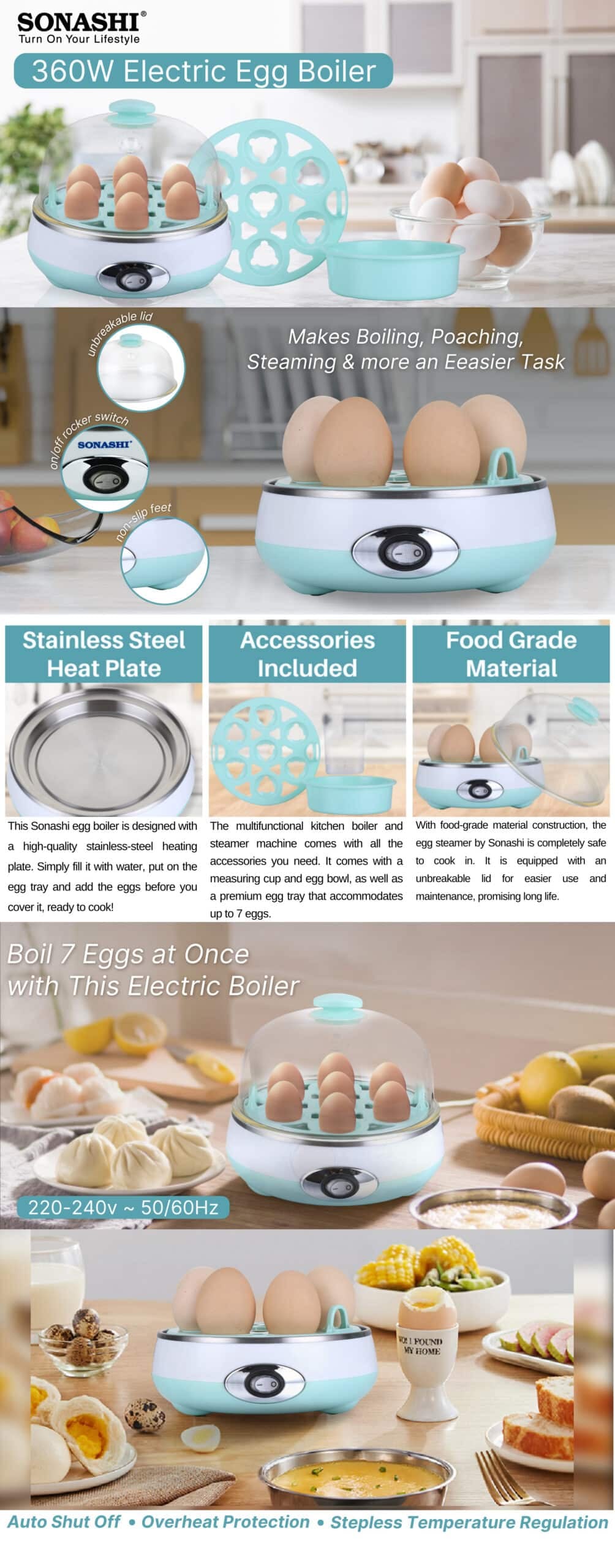 Sonashi 7 Egg Electric Boiler 360 W SEB-77 Blue brochure
