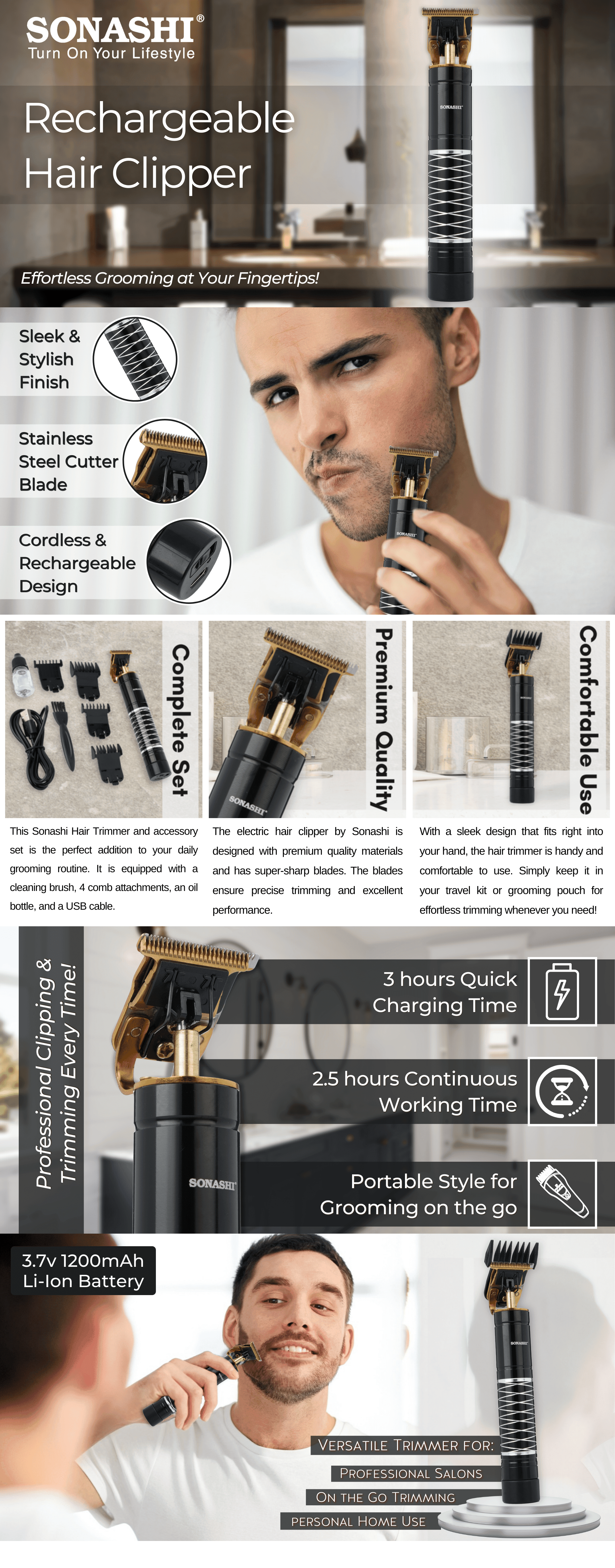 Sonashi Rechargeable Hair Clipper SHC-1058 brochure