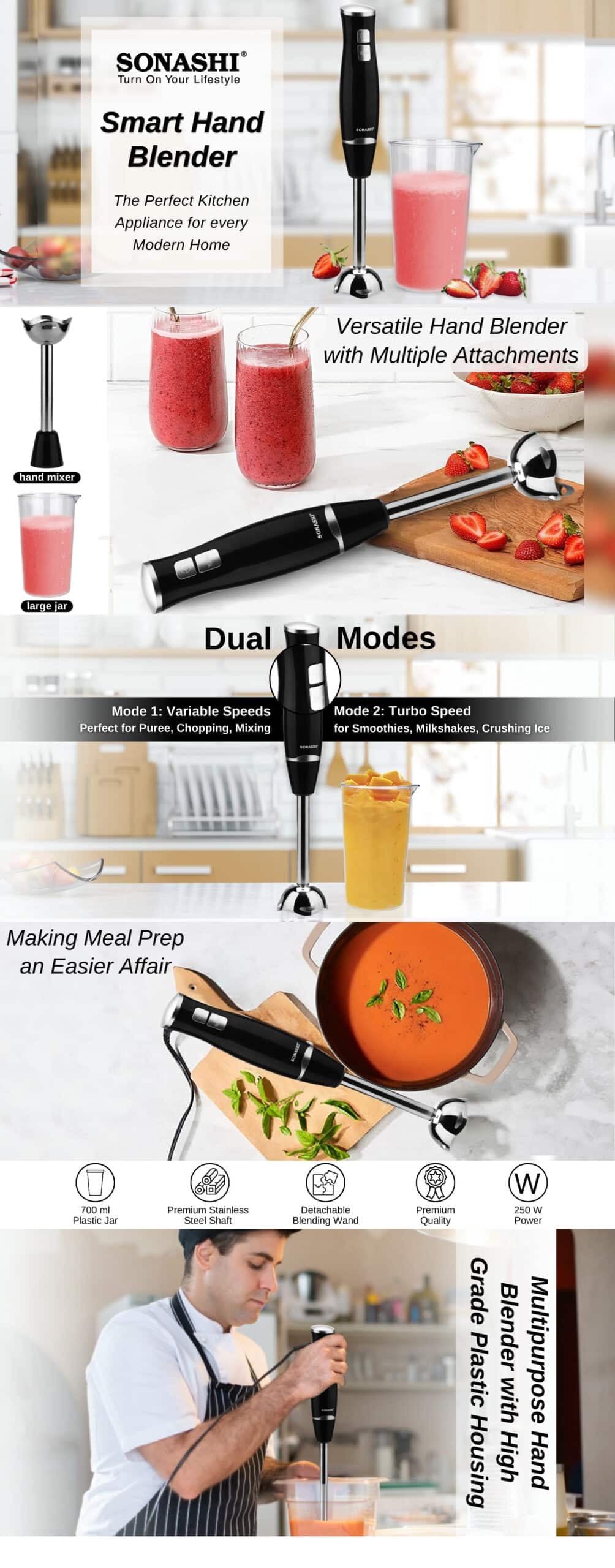 Sonashi Electric Hand Blender 250W SHB-186J Black brochure