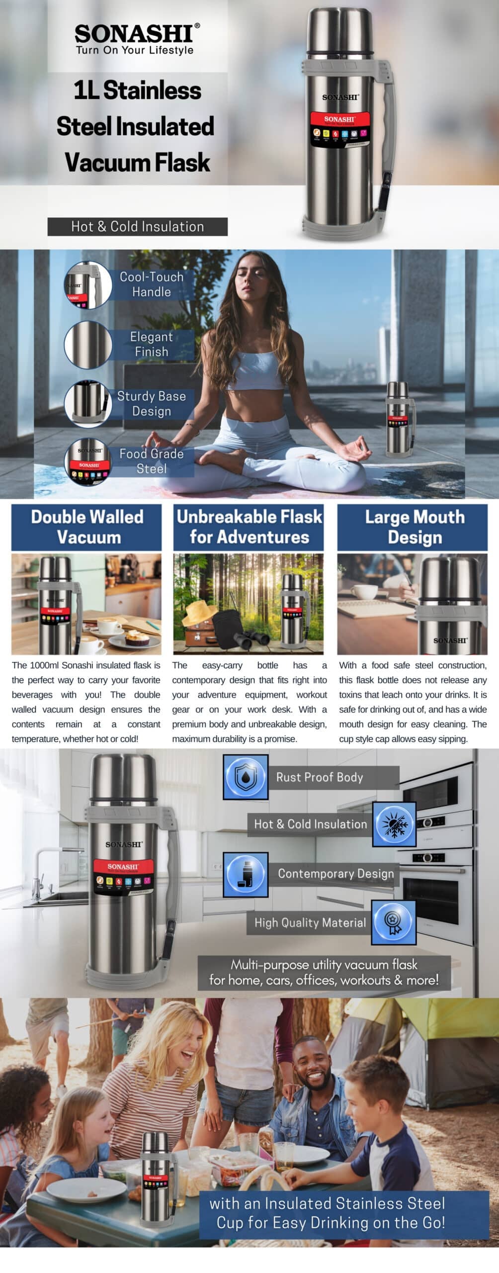 Sonashi Hot And Cold 1 L Vacuum Flask SVF-1000 Silver brochure
