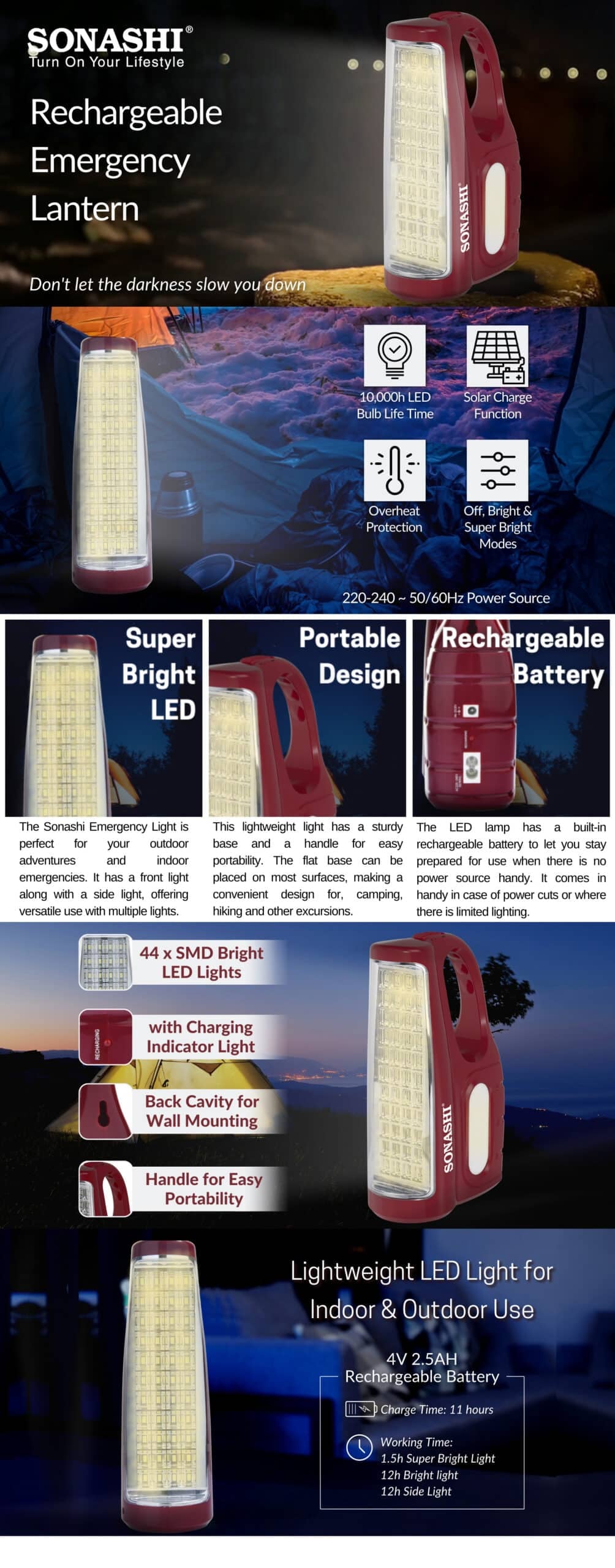 Sonashi Rechargeable LED Lantern SEL-720N Red brochure