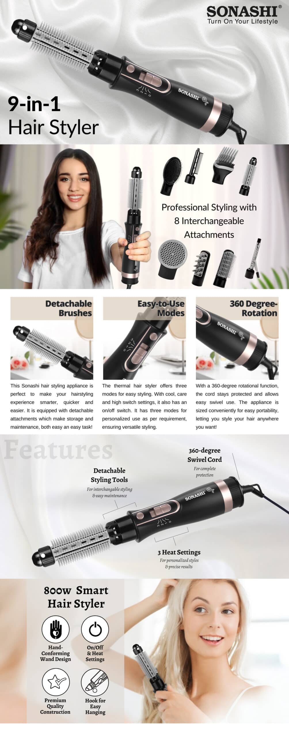 Sonashi 9 In 1 Electric Hair Styler SHS-2091 Black brochure