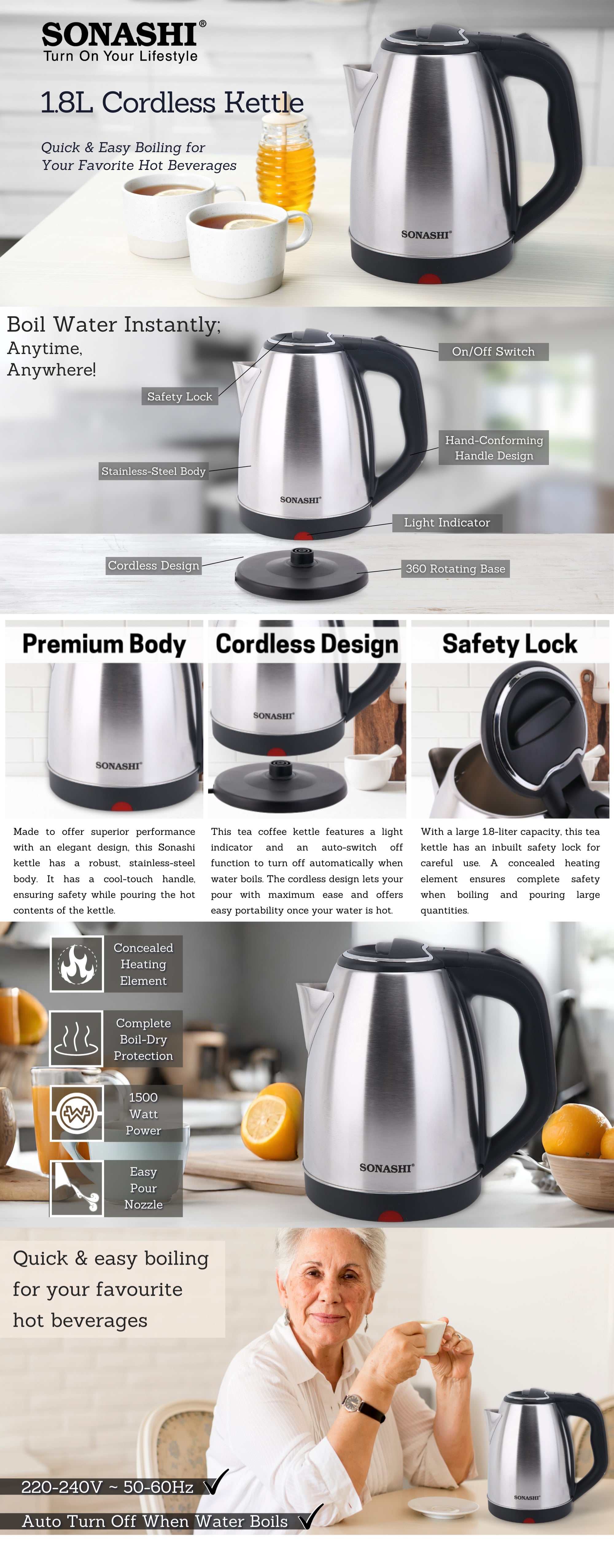 Sonashi 1.8 Litre Cordless Kettle SKT-1815 brochure