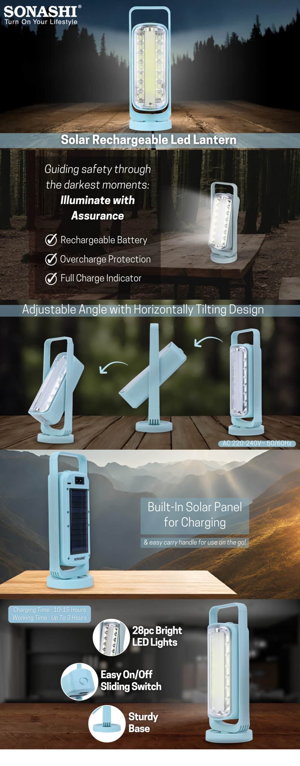 Sonashi Solar Rechargeable LED Lantern SEL-693NS Green brochure