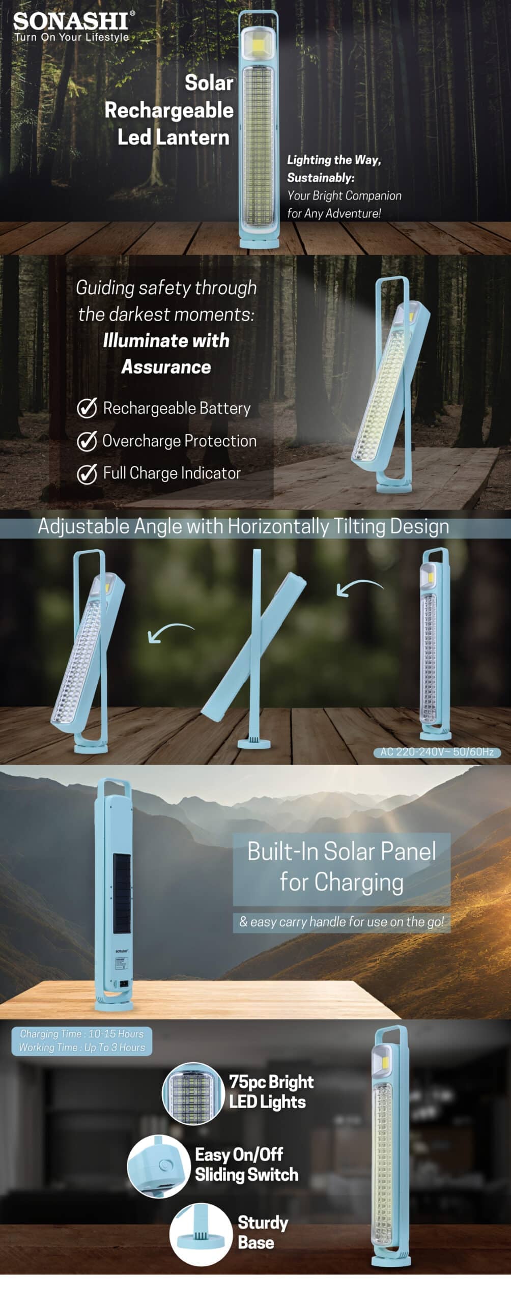 Sonashi Solar Rechargeable LED Lantern SEL-707NS Green brochure