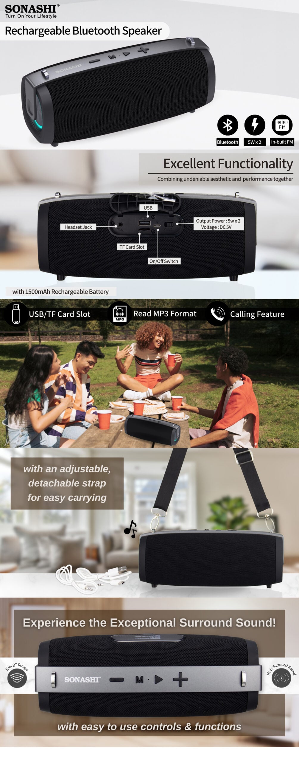 Sonashi Rechargeable Bluetooth Speaker SBS-721 brochure
