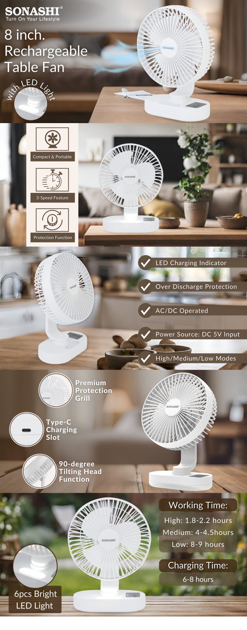 Sonashi Rechargeable Table Fan SRF-804 brochure