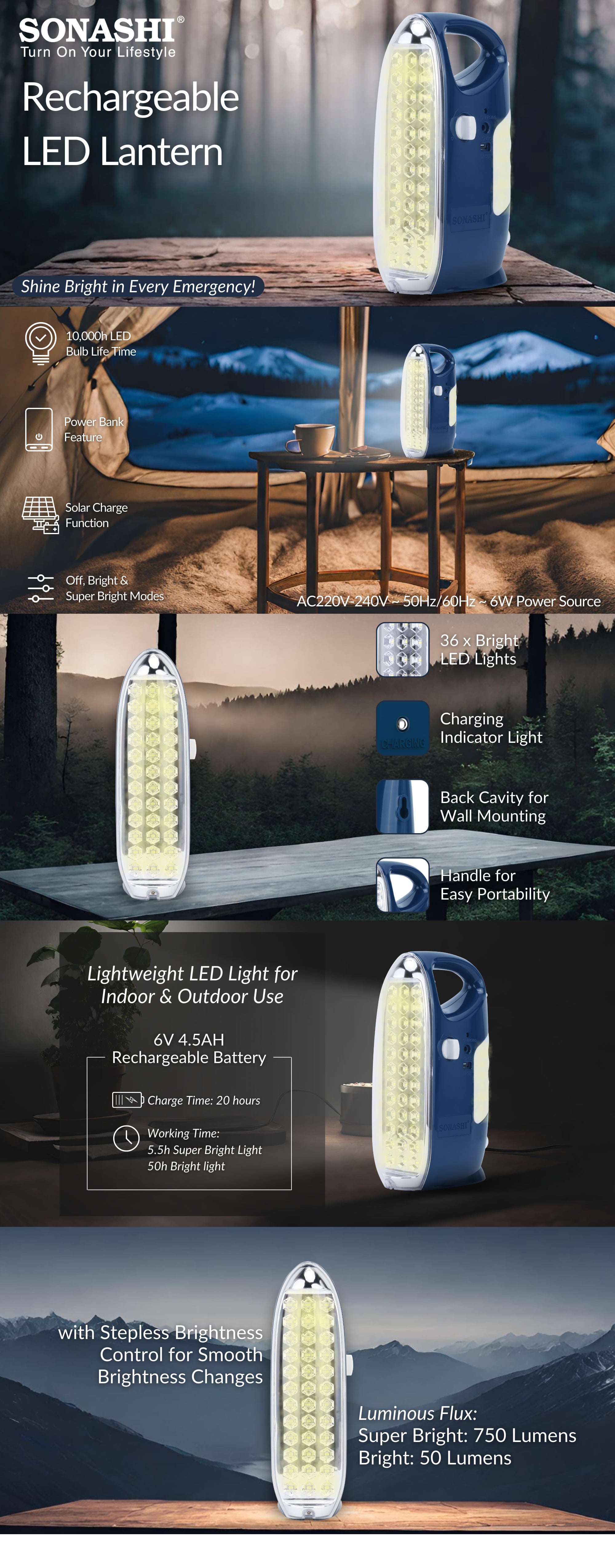 Sonashi Rechargeable Emergency Light SEL-722N brochure