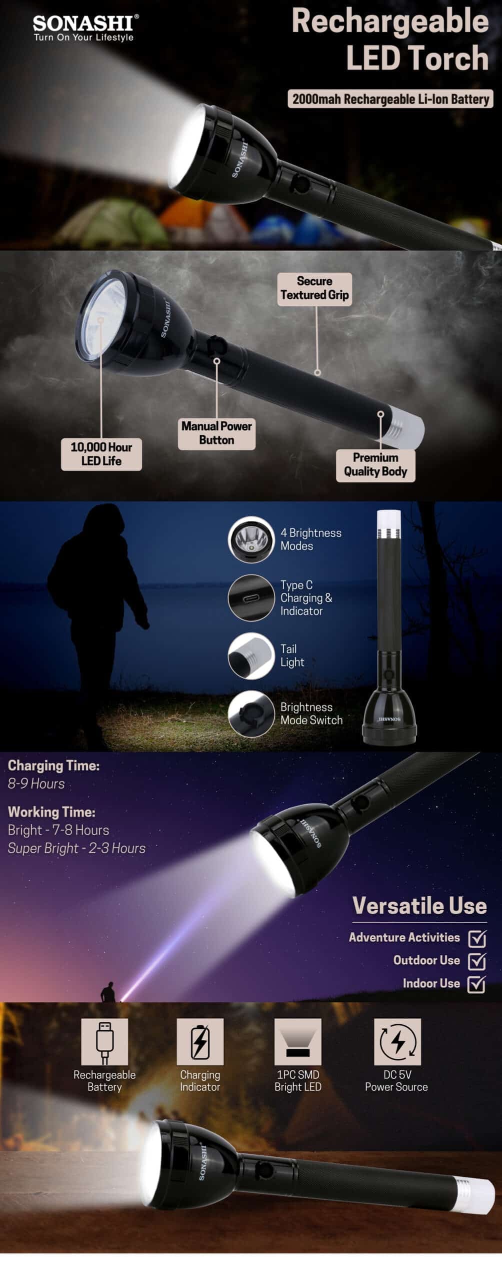 Sonashi Rechargeable LED Torch SPLT-117U brochure