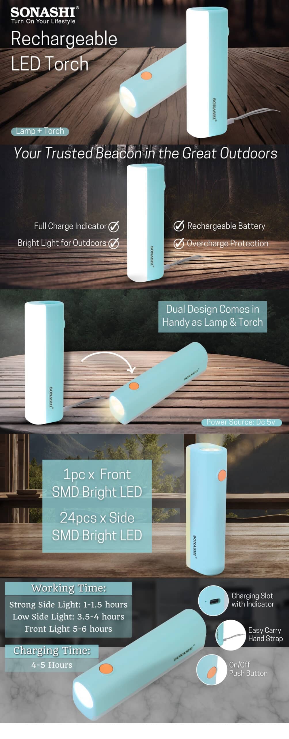 Sonashi Rechargeable LED Torch SPLT-121N (Blue) brochure