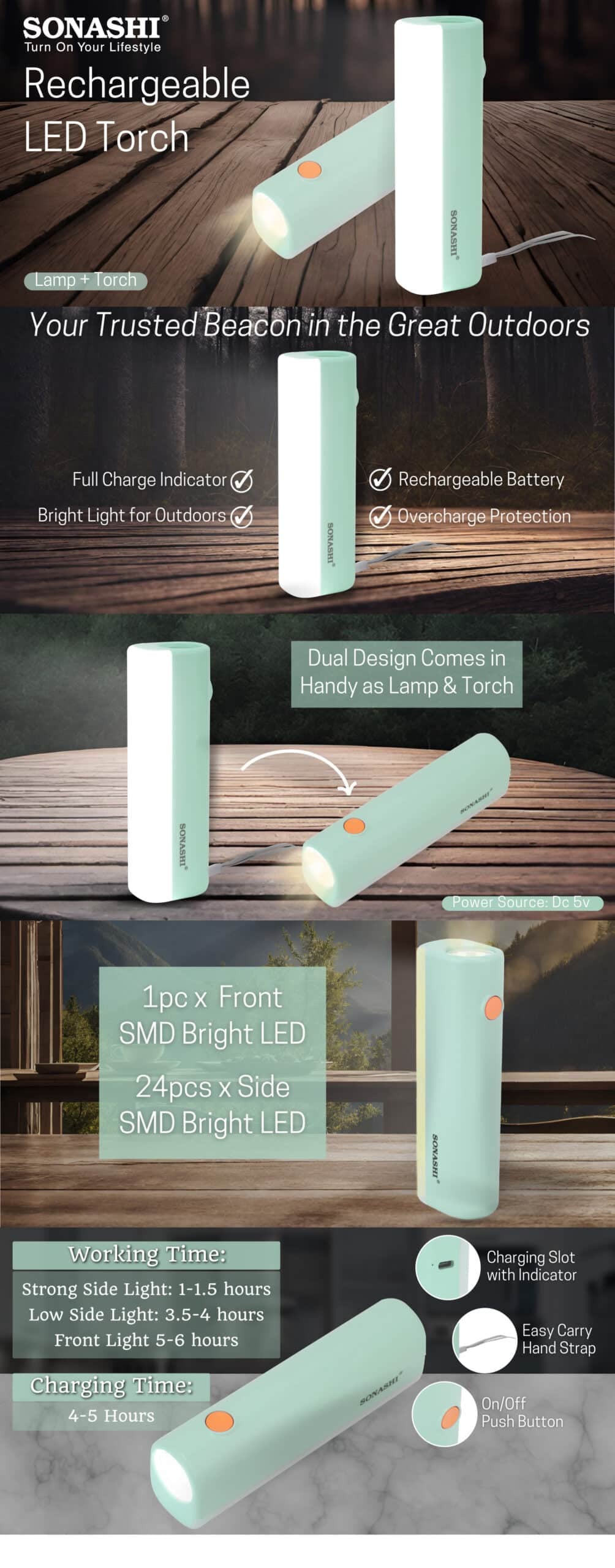 Sonashi Rechargeable LED Torch SPLT-121N (Green) brochure