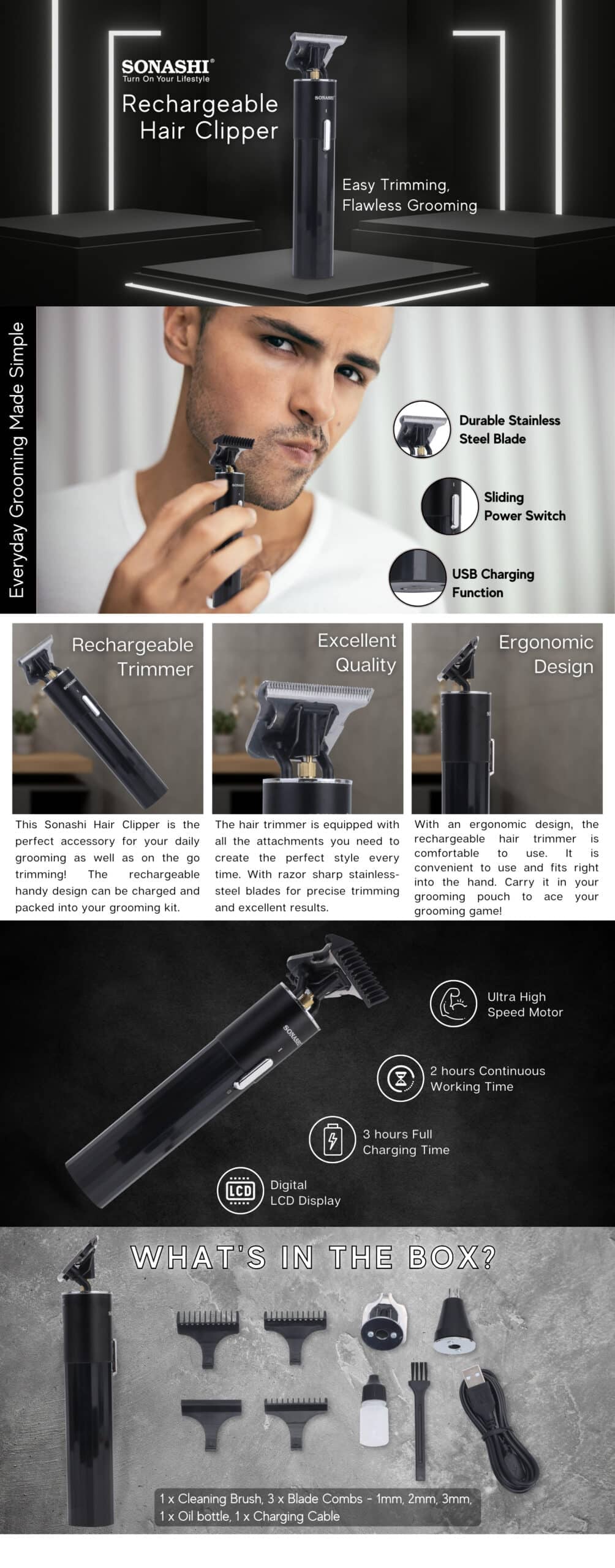 Sonashi Rechargeable Hair Clipper - SHC-1064 brochure