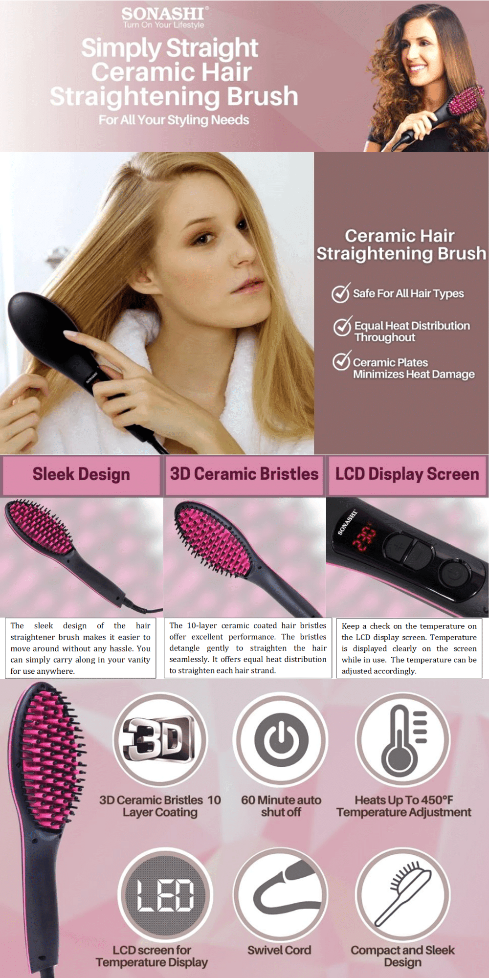 Sonashi Simply Straight Hair Brush SHS-2062B brochure